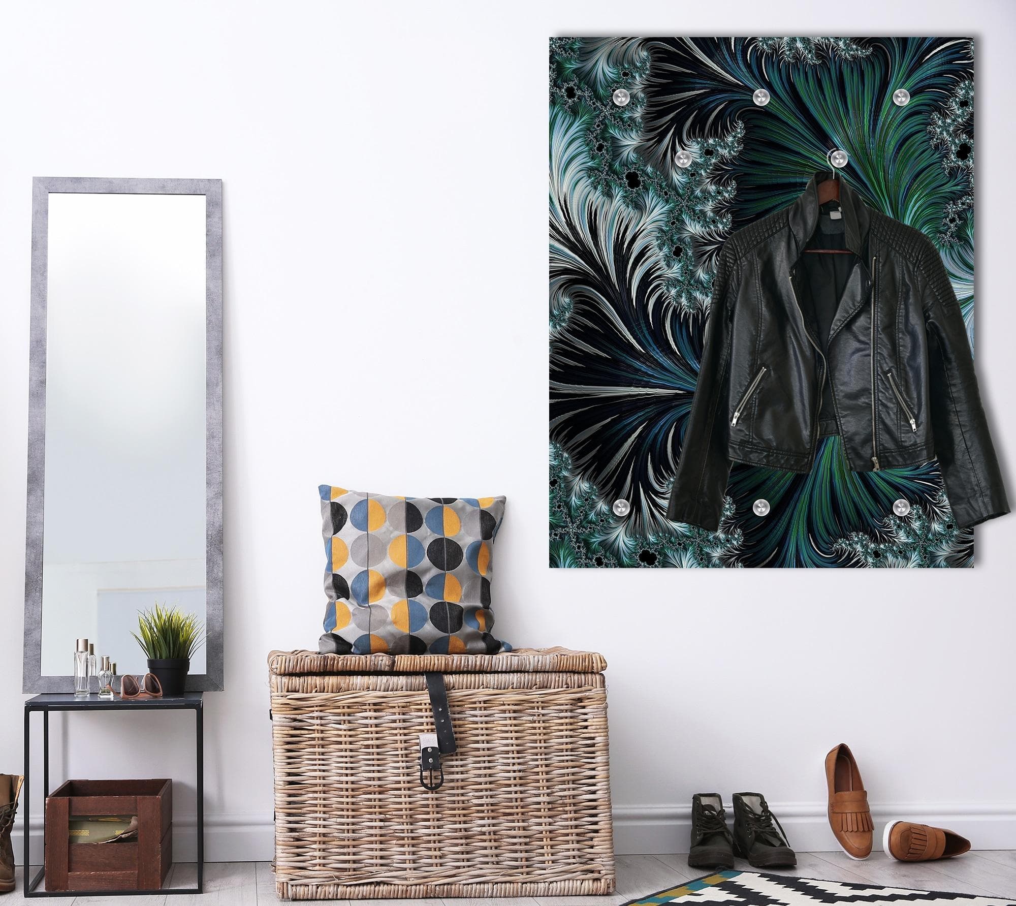 Garderobenpaneel QUEENCE Wandgarderobe mit Motiv Abstrakt Palmen Wald inkl. Edelstahlhaken