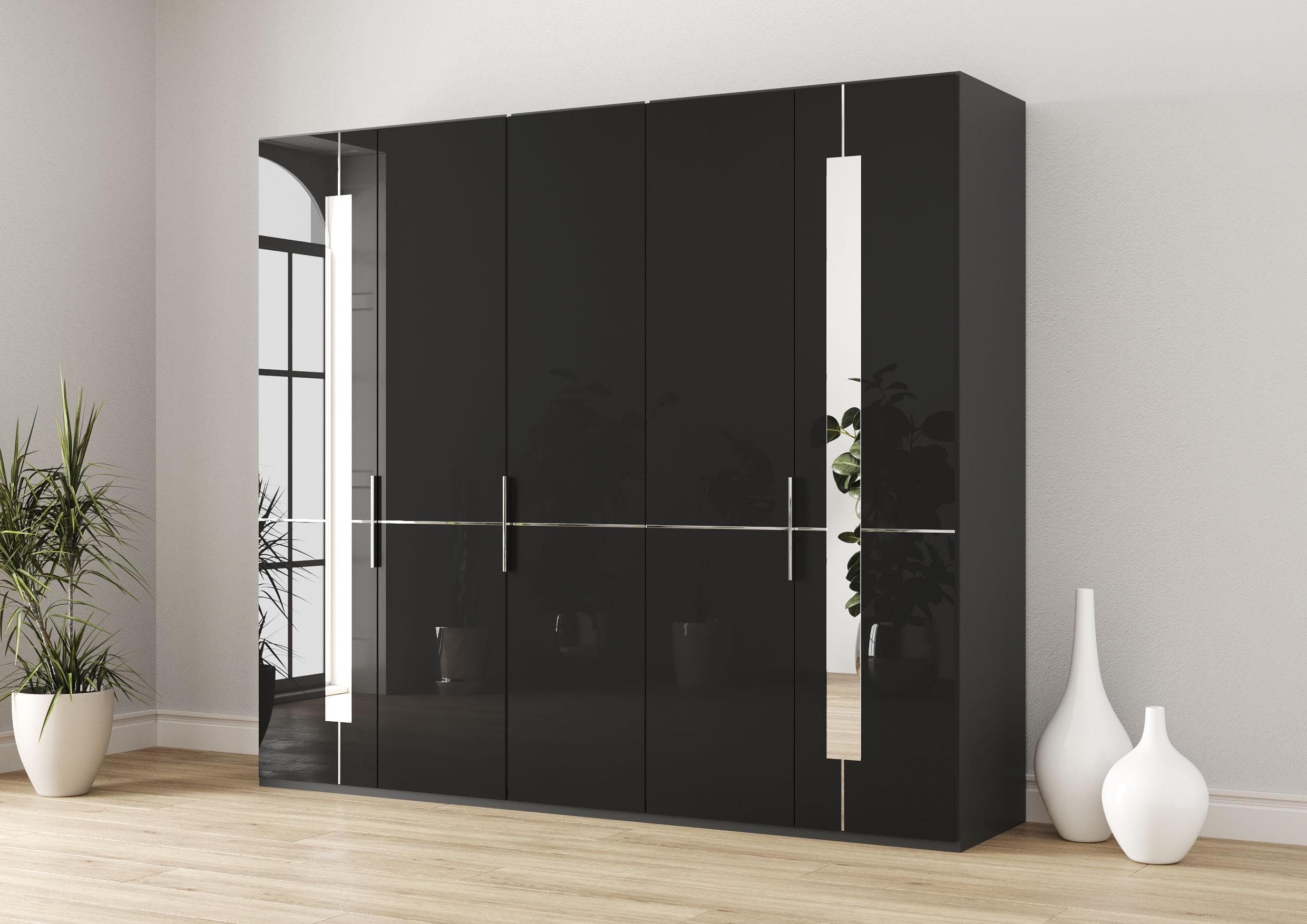 Drehtürenschrank mit Glas- und Spiegeltüren | Einlegeböden & Kleiderstangen