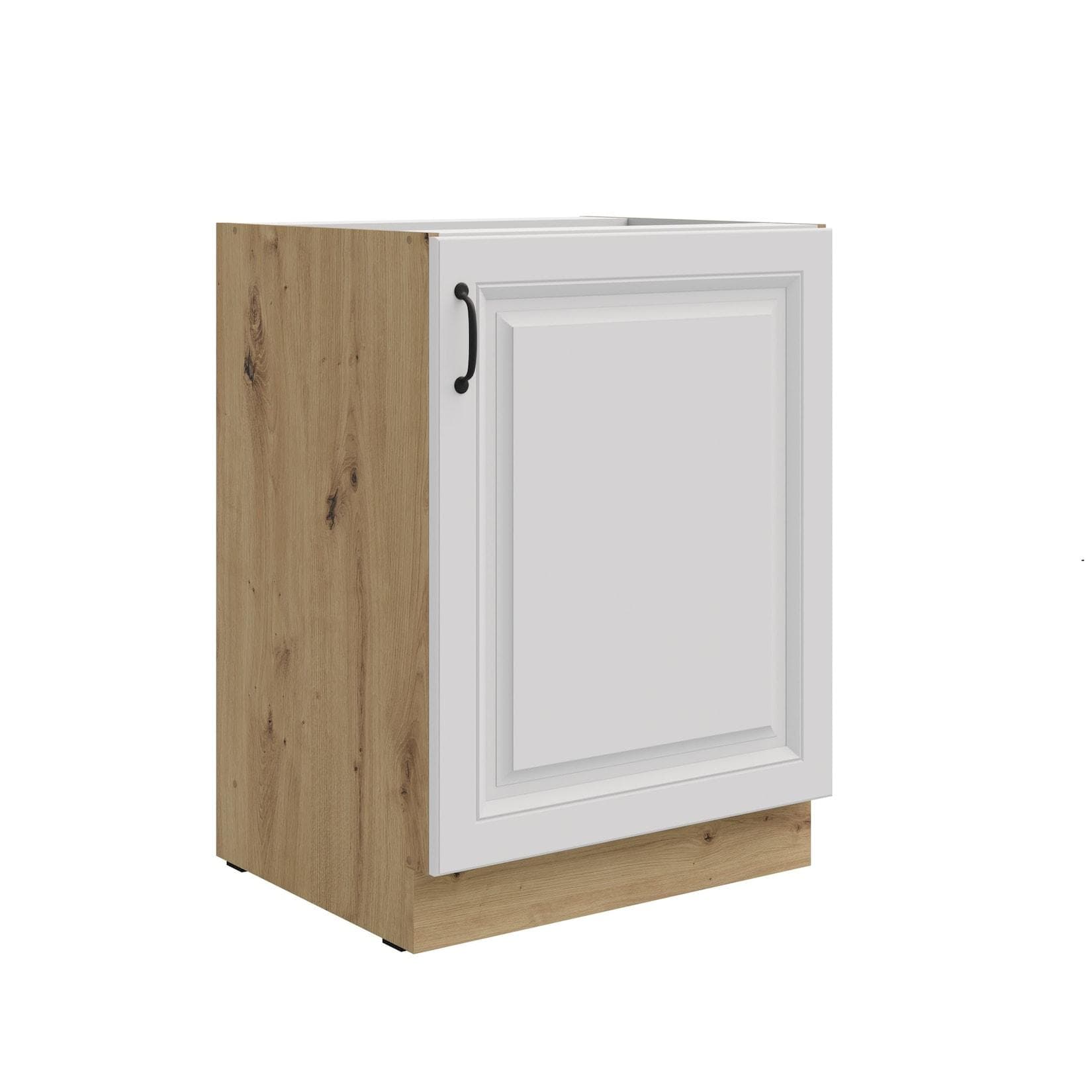 Landhaus-Küche: Weißer Unterschrank mit Eiche Artisan Optik