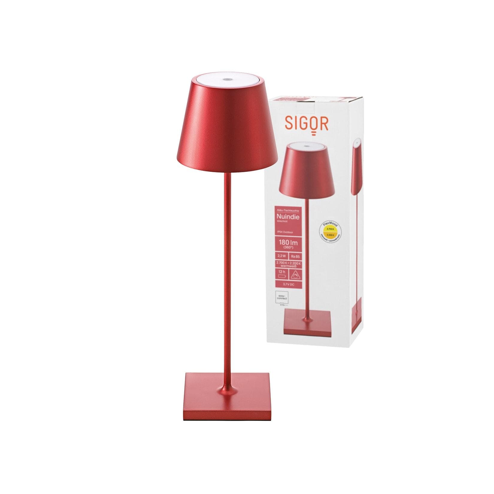 Nuindie LED Akku Tischleuchte Kirschrot Sigor