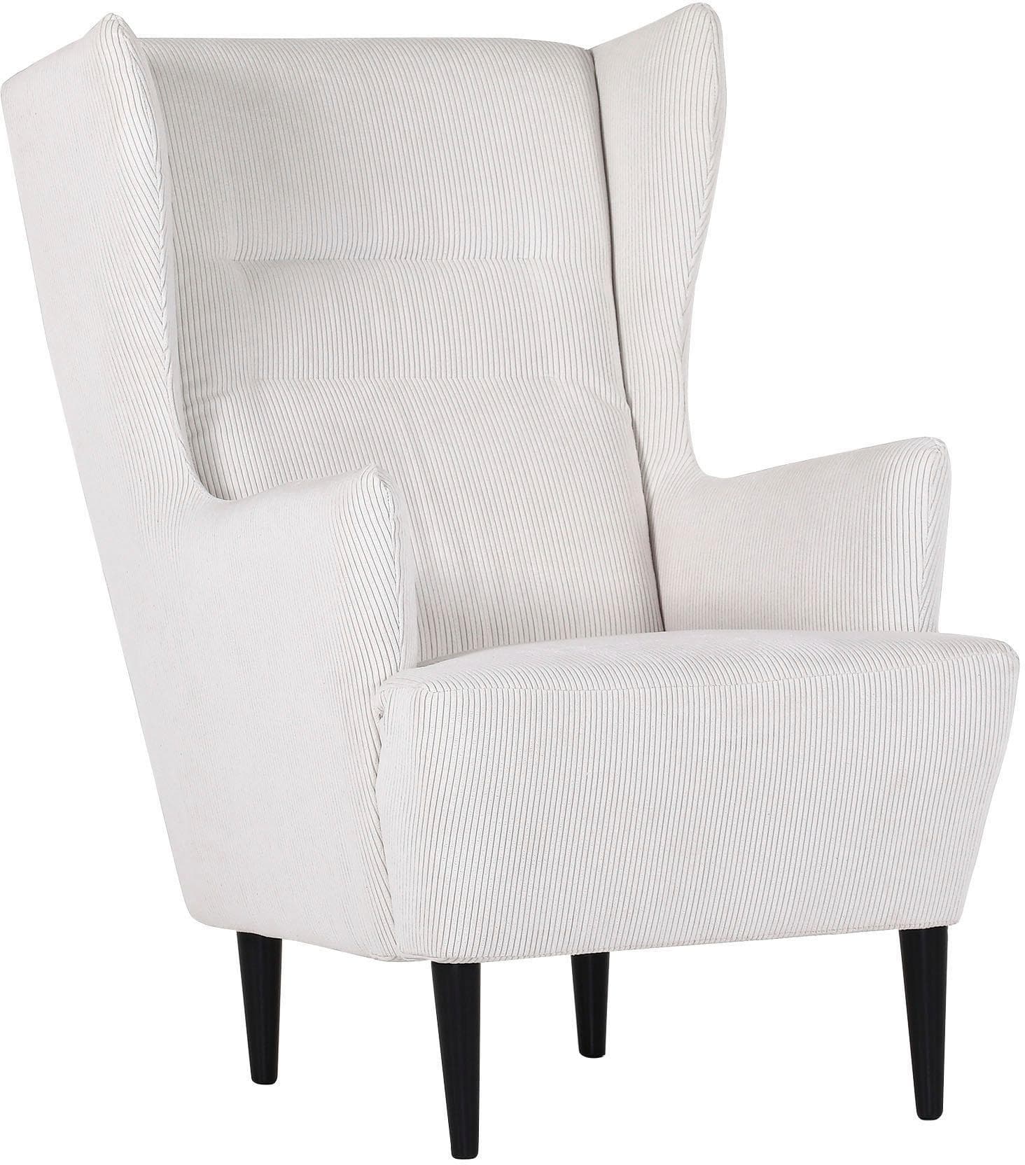 Gutmann Factory Ohrensessel mit Wellenunterfederung und Holzgestell