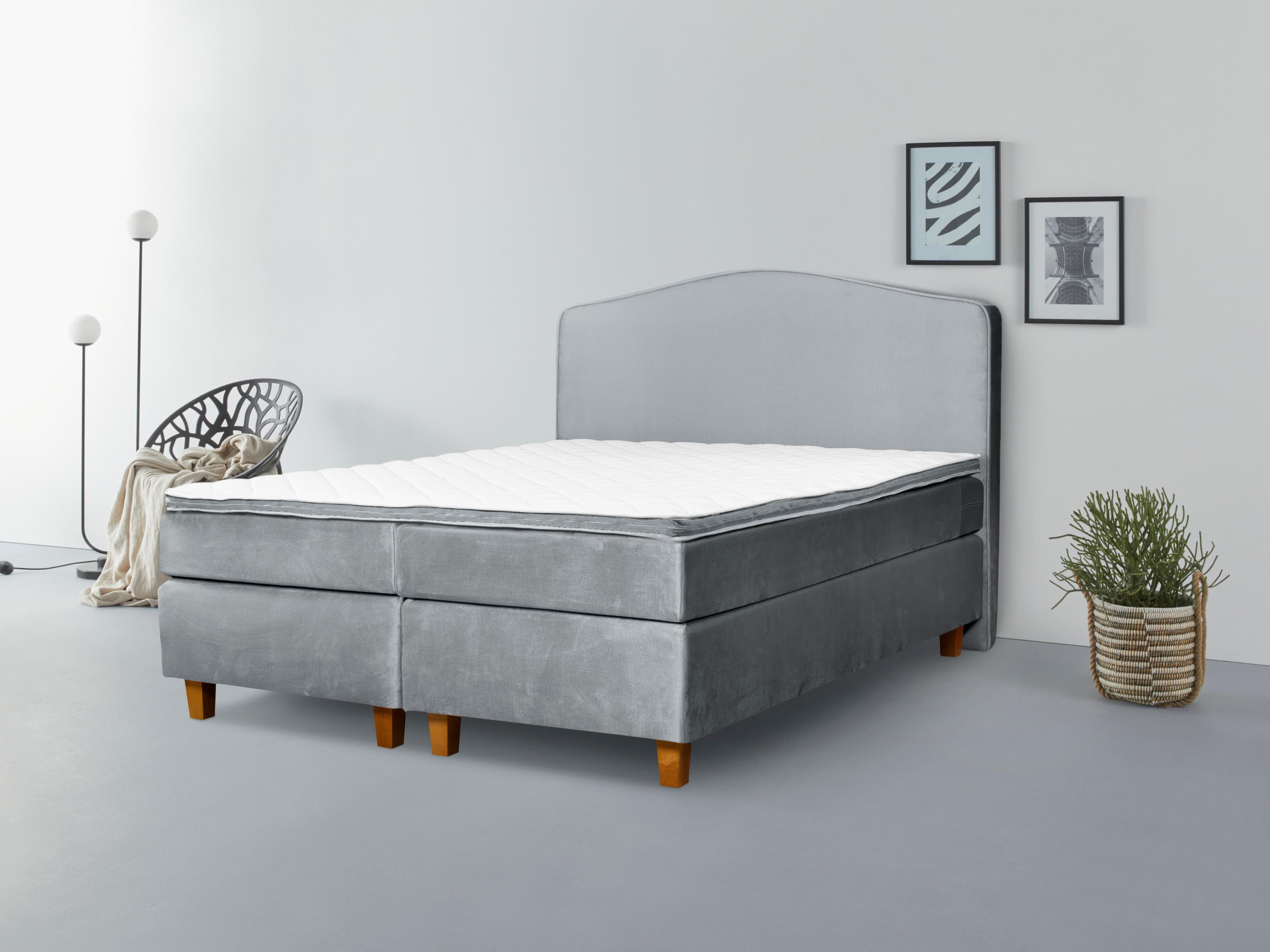 Boxspringbett INOSIGN Jalma Grau Taschen-Federkernmatratze