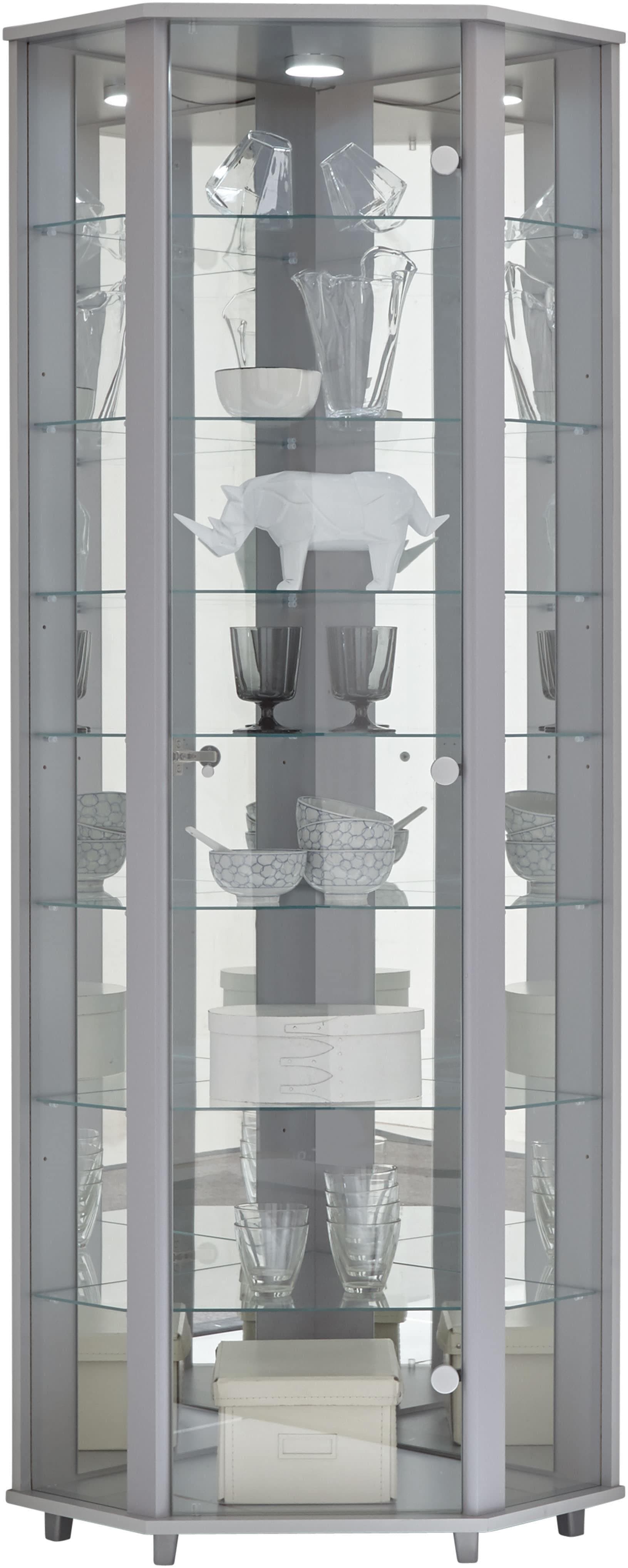 fif Möbel Eckvitrine TRIO mit Beleuchtung und Glastür