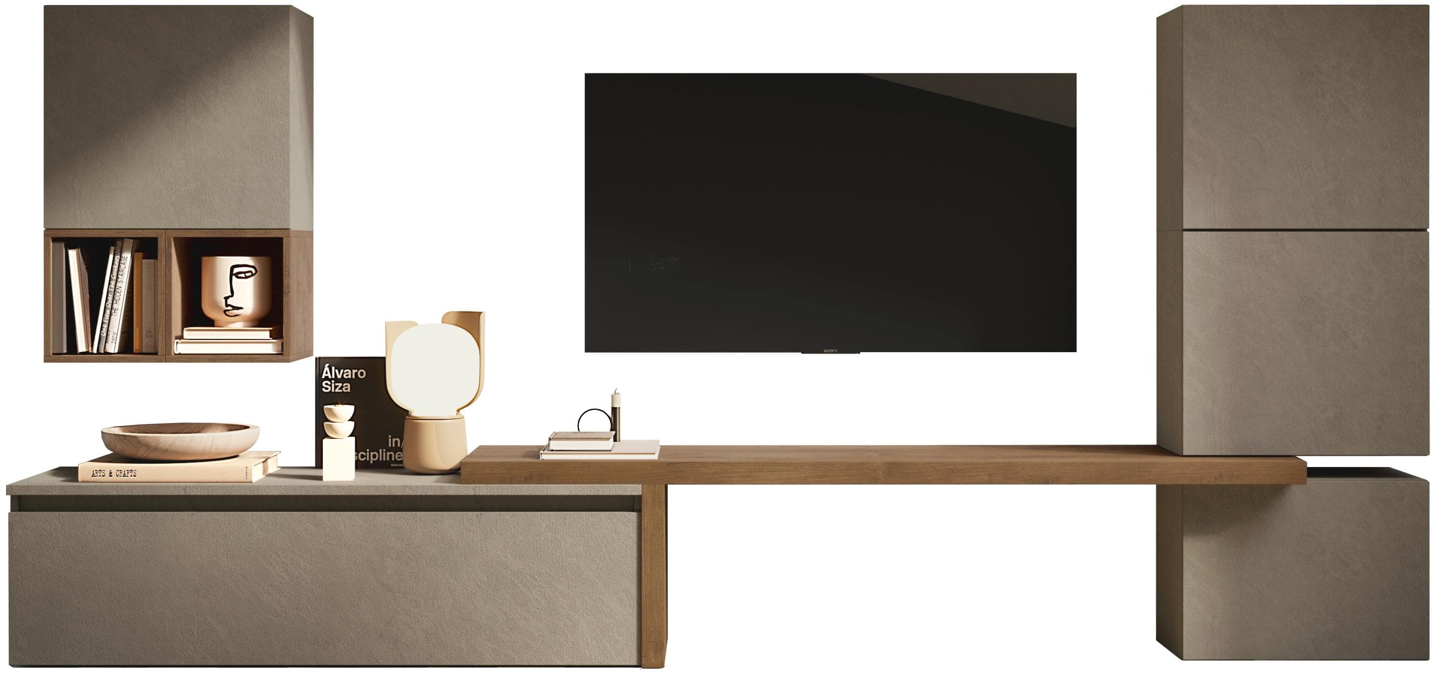 7-teilige Schrankwand mit variabel höhenverstellbaren Elementen