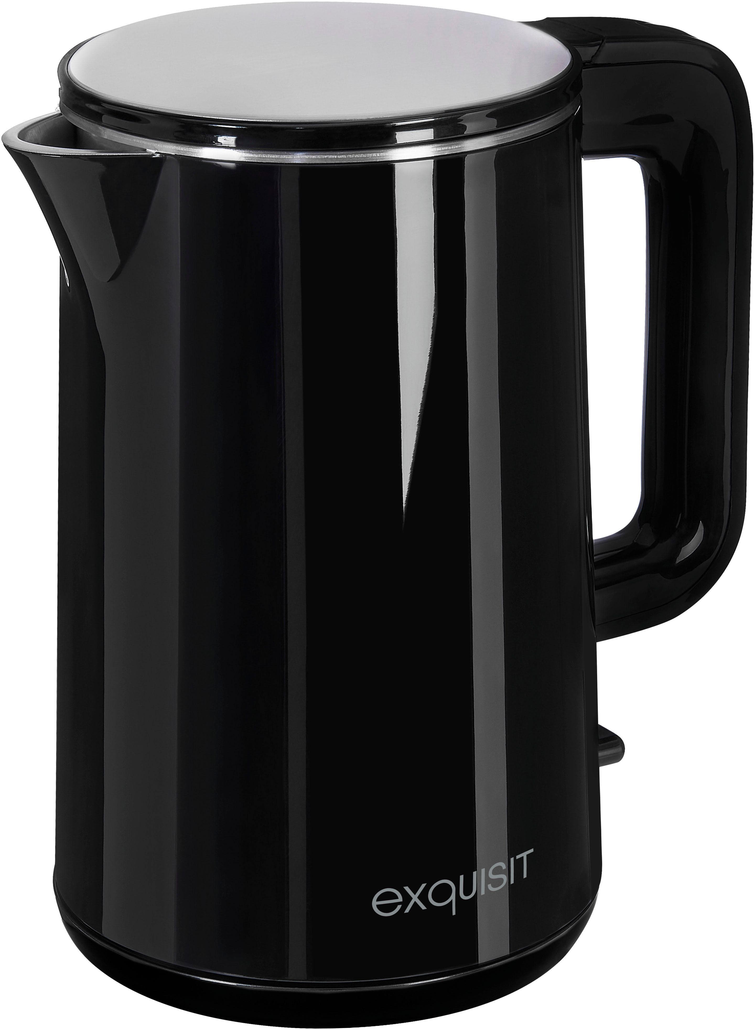 EXQUISIT Wasserkocher 1,5L schwarz mit Anti-Kalkfilter