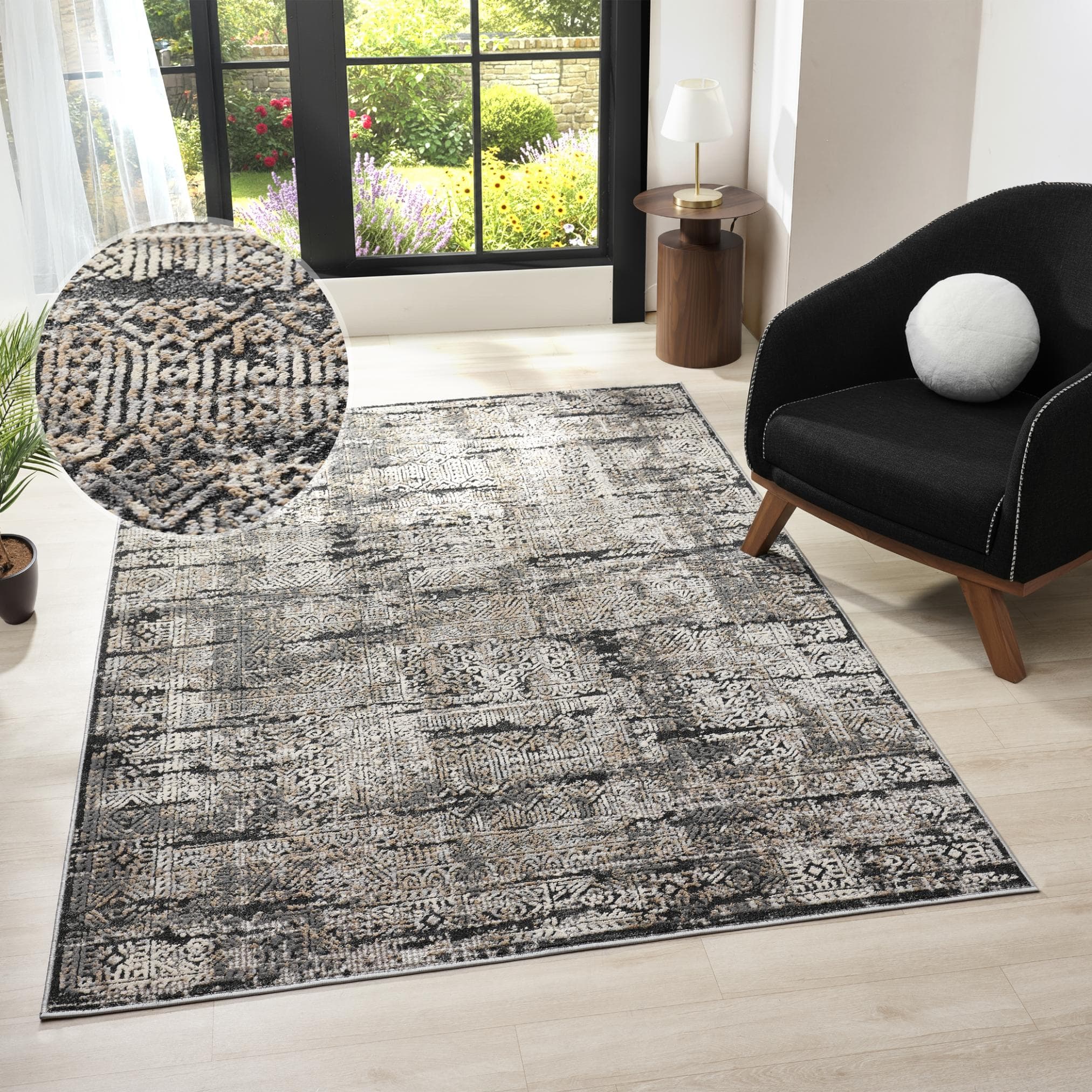 Vintage Teppich in Grau mit Schrumpf-Garn-Effekt