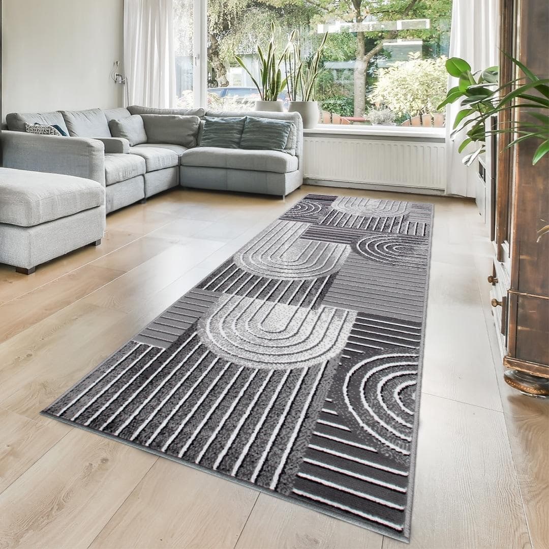 Vintage Teppich im Scandi-Look, grau, 80x300 cm