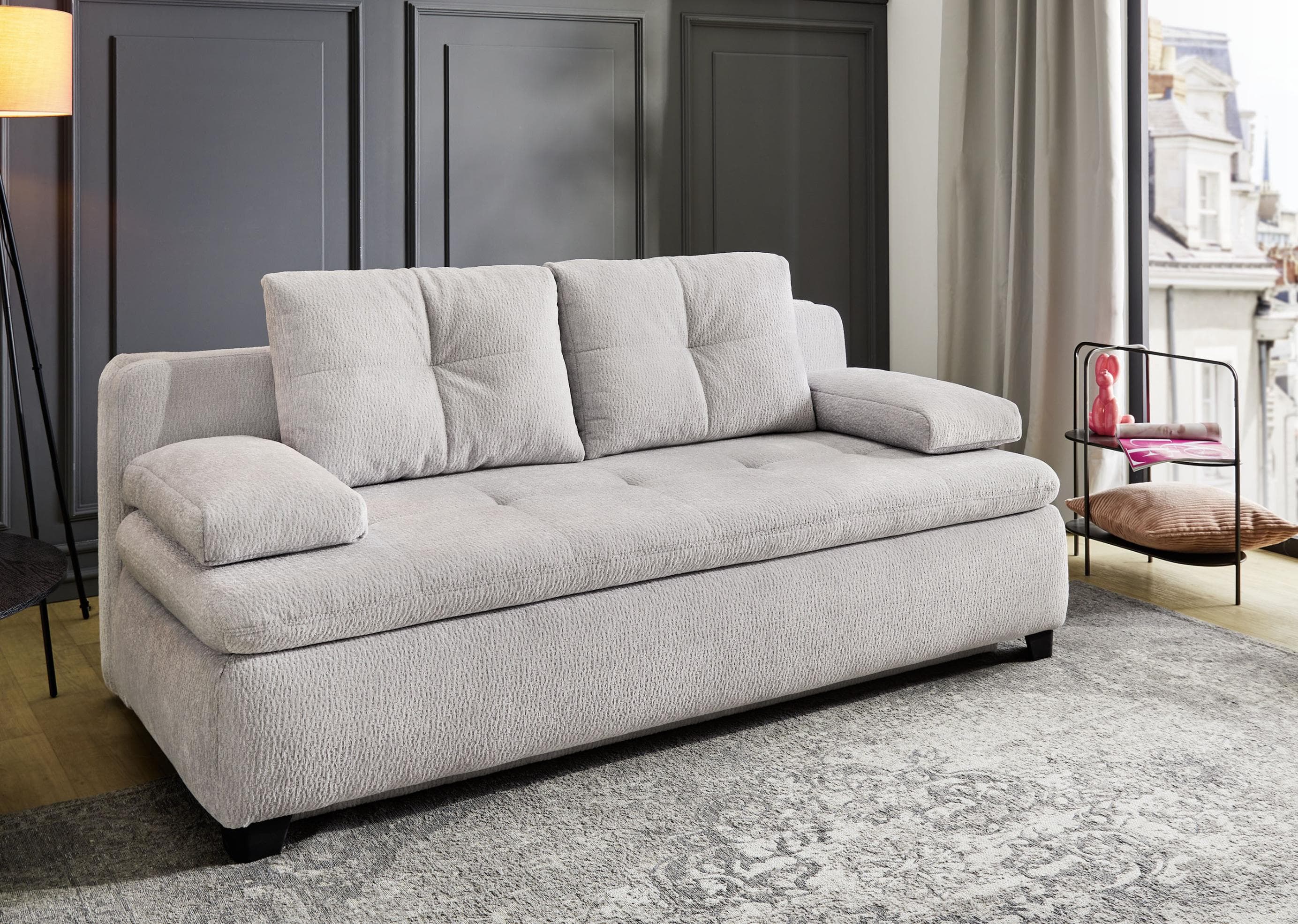 Schlafsofa mit Bettkasten - Hellgrau