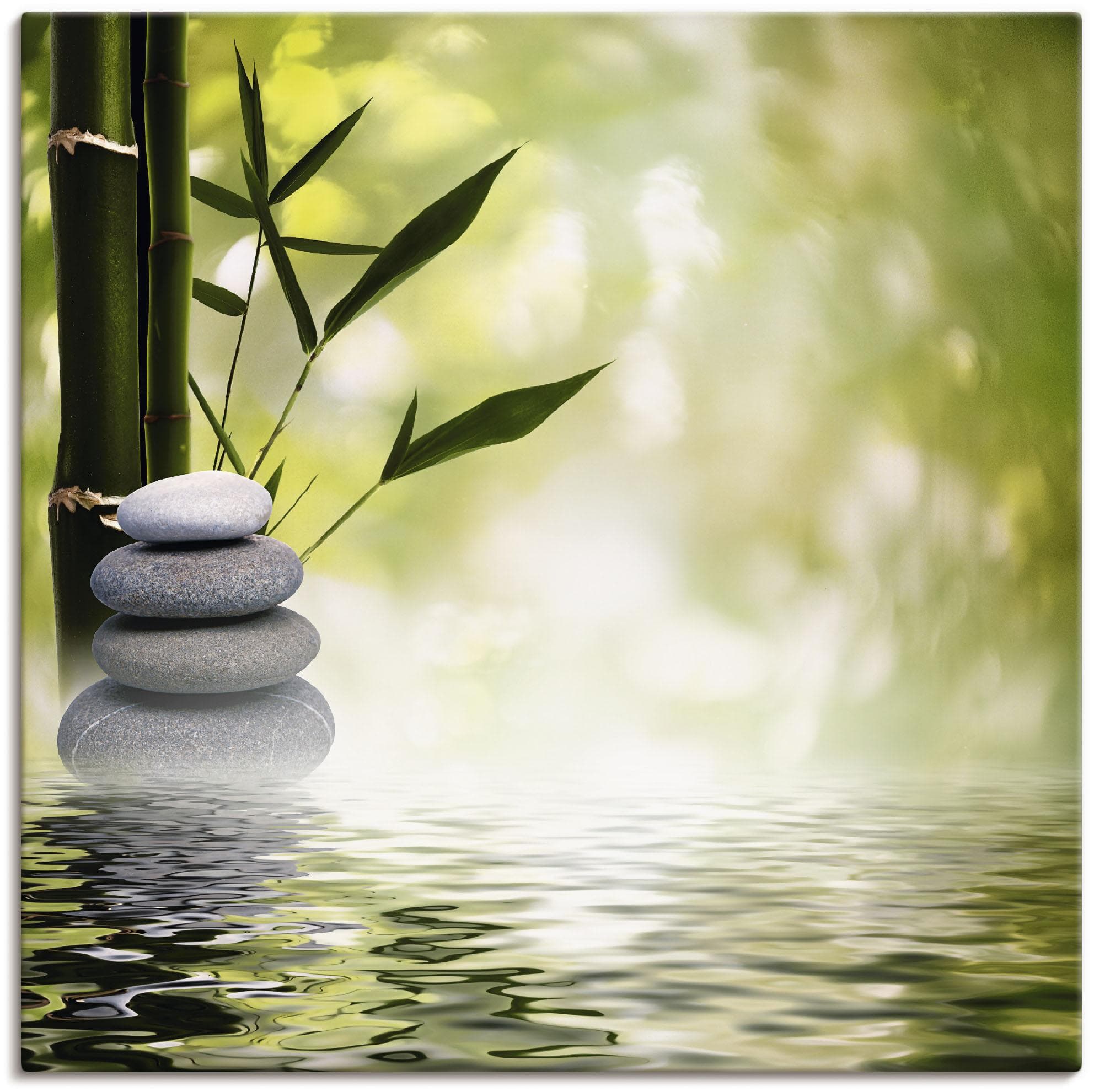 ARTLAND Leinwandbild Asiatische Spa Steine Grün