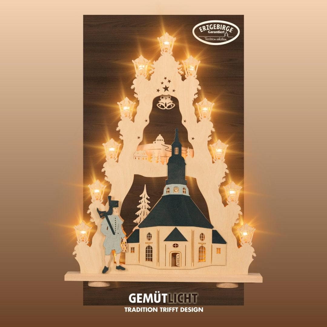 Weigla Lichterbogen Seiffener Kirche, große Lichterspitze aus Holz, Made in Germany