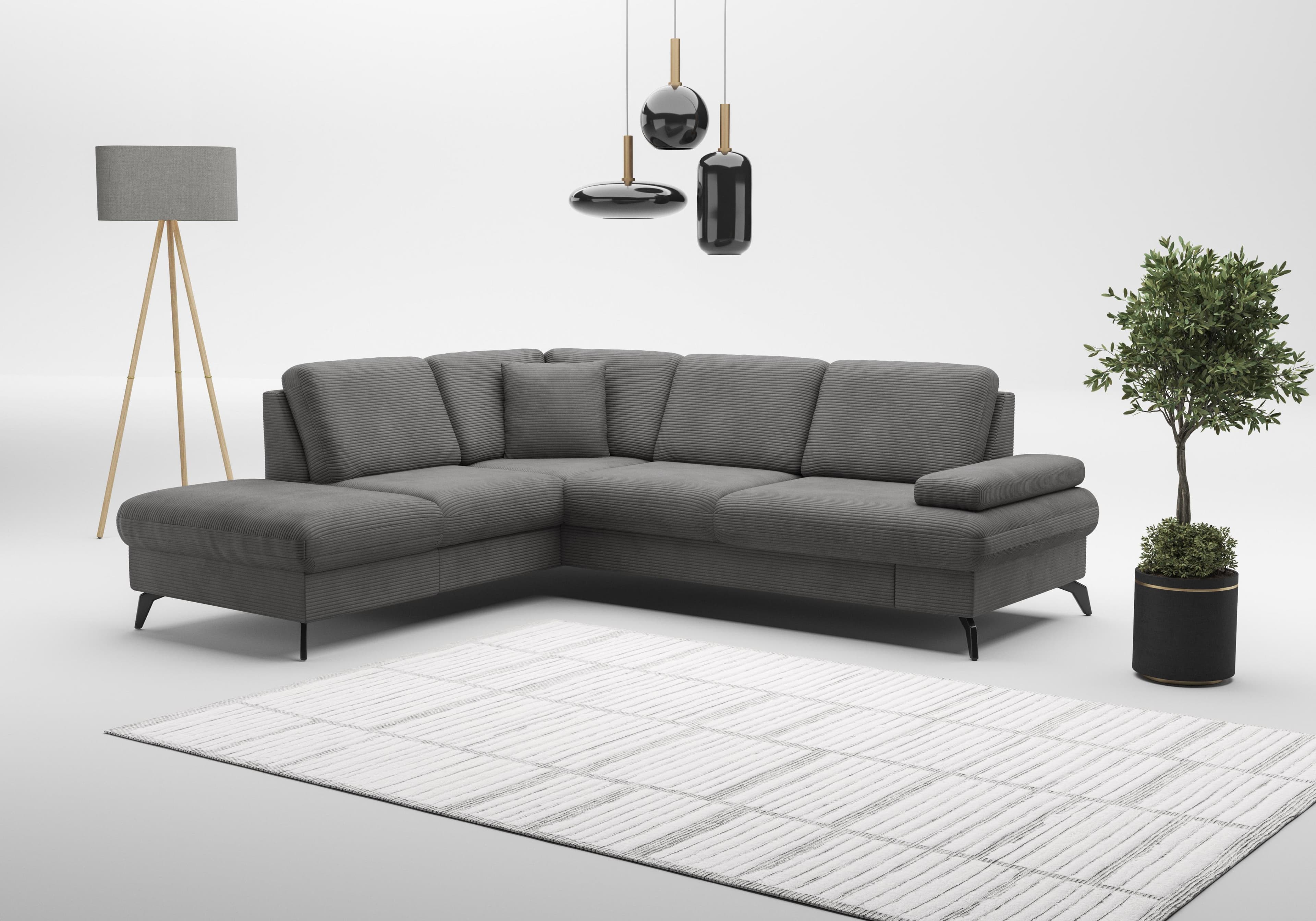 sit&more Ecksofa Morris Jubi L-Form Grau, inkl. Armteilfunktion und 1 Zierkissen