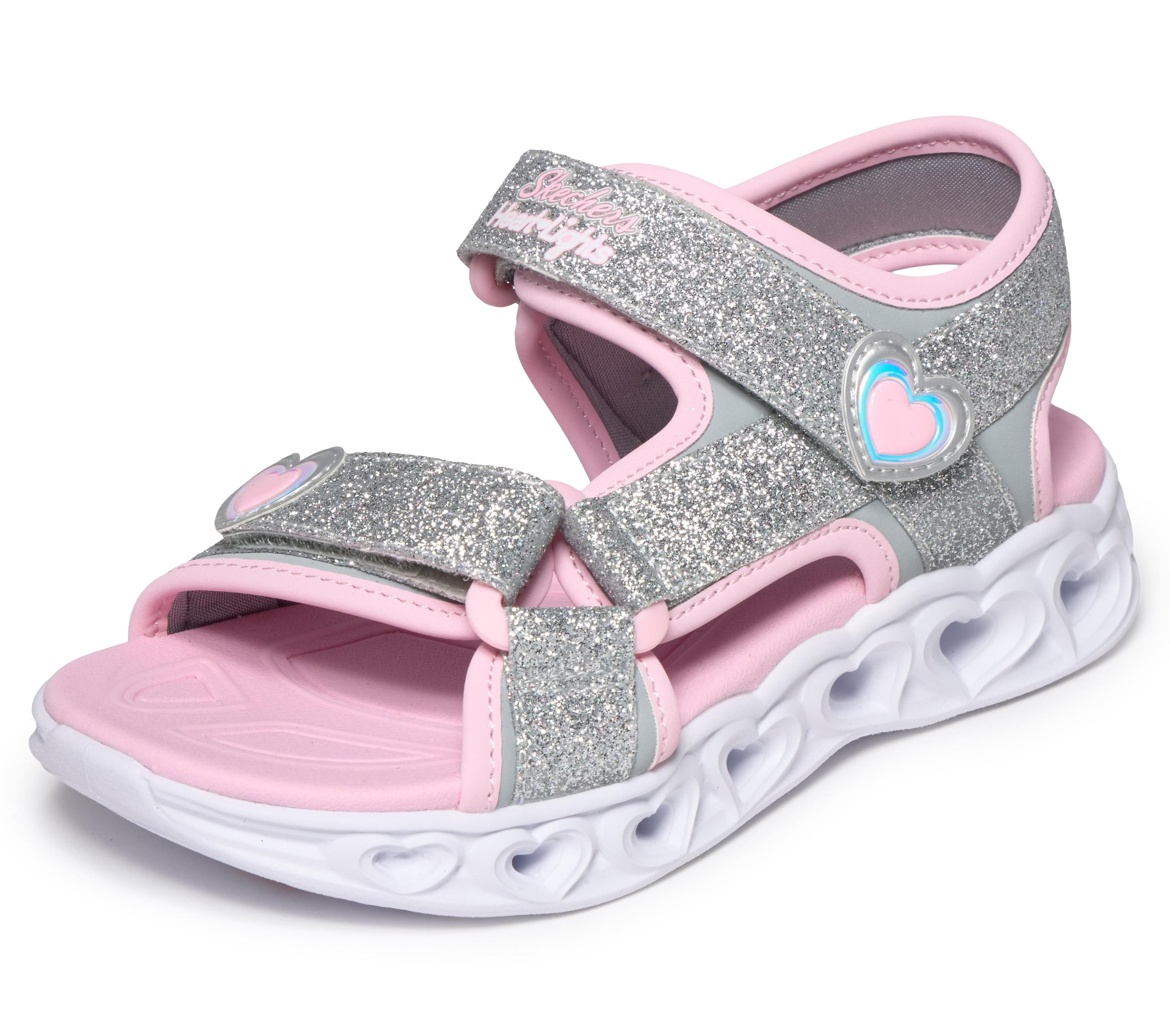 Skechers Heart Lights Sandals Mädchen Silberfarben-Rosa Glitzer