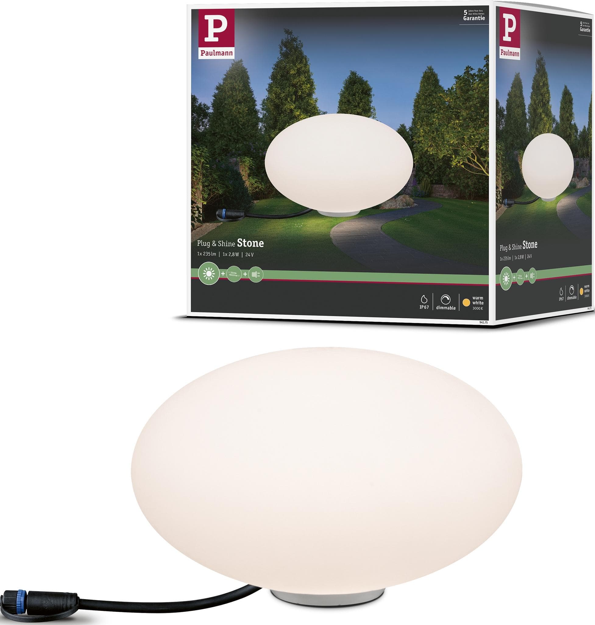 Paulmann Plug & Shine LED Kugelleuchte Warmweiß IP67