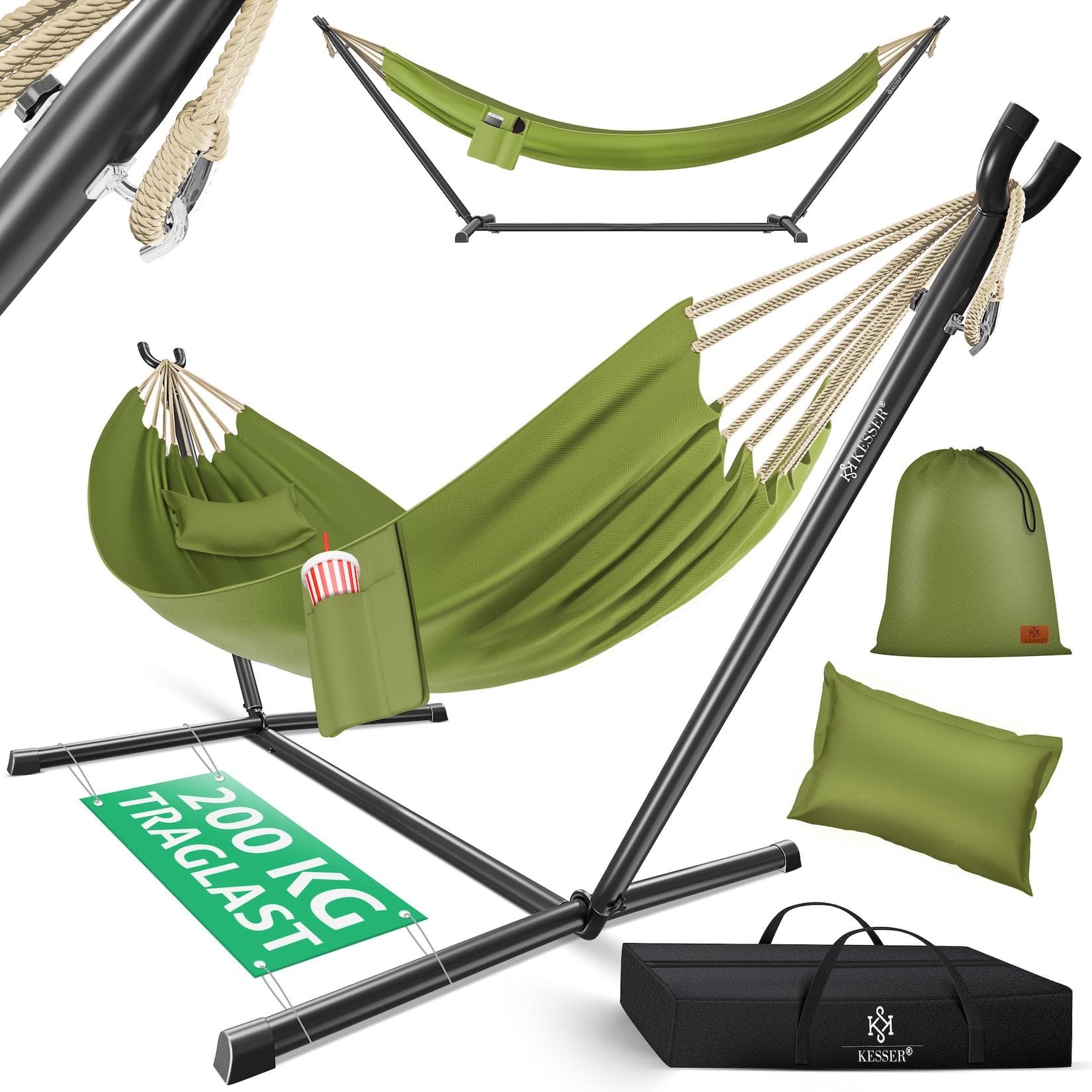 KESSER Hängematte LAKE: Doppelhängematte aus Baumwolle & Polyester mit Stahlgestell