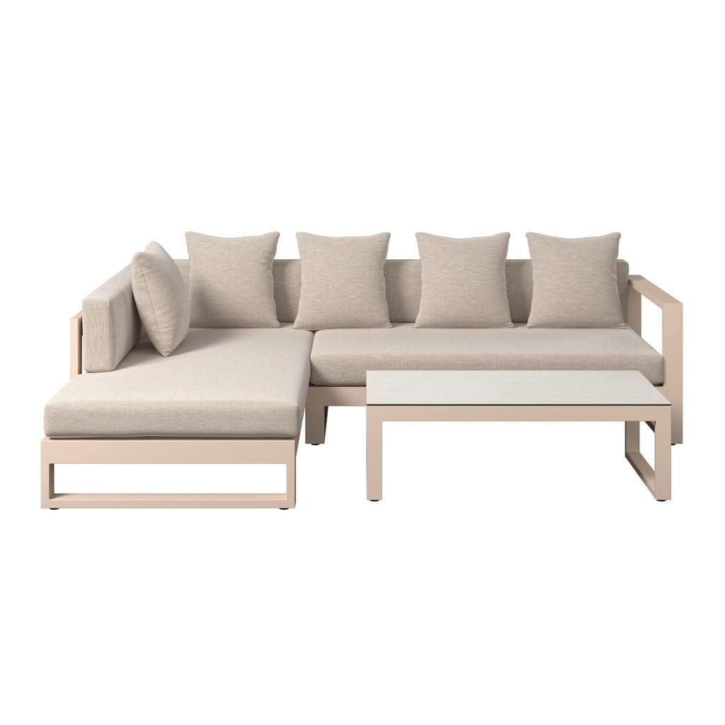 Amatio Loungegarnitur Beige Metall Glas 3-teilig Gartenlounge-Set