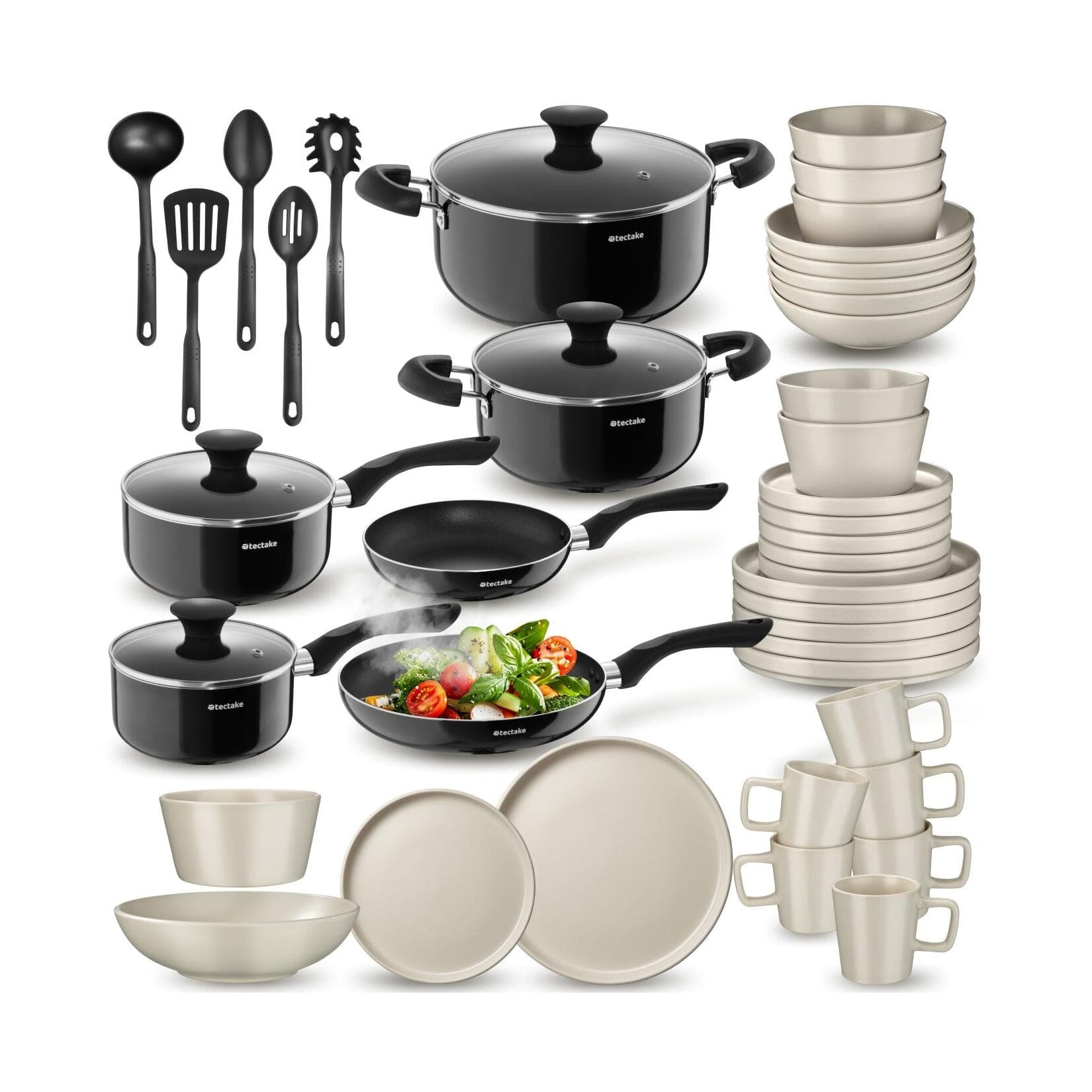 tectake® Küchenstarterset Steingut hitzebeständig kratzfest