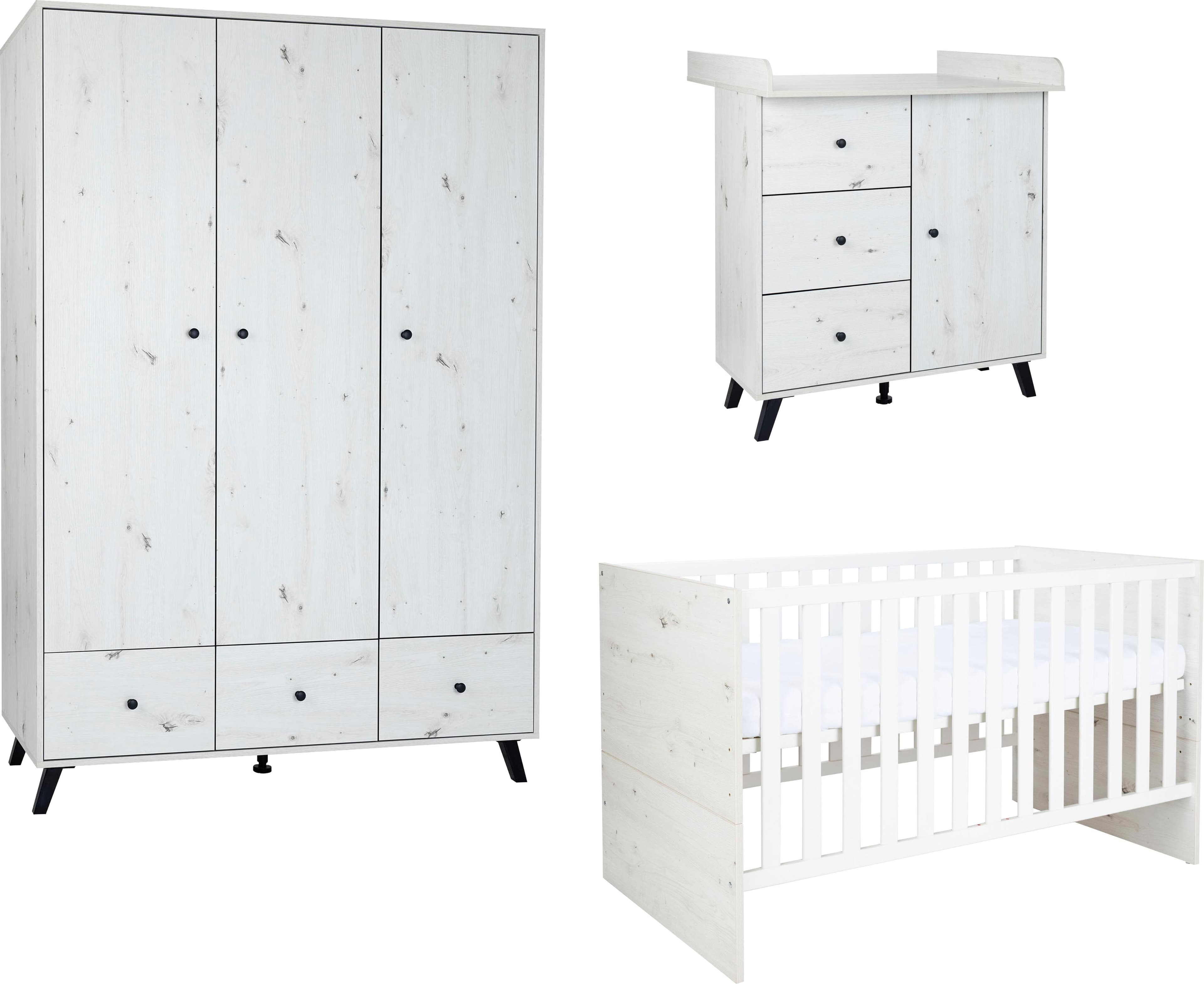 3-teiliges Babyzimmer-Set mit Kleiderschrank, Bett & Wickelkommode