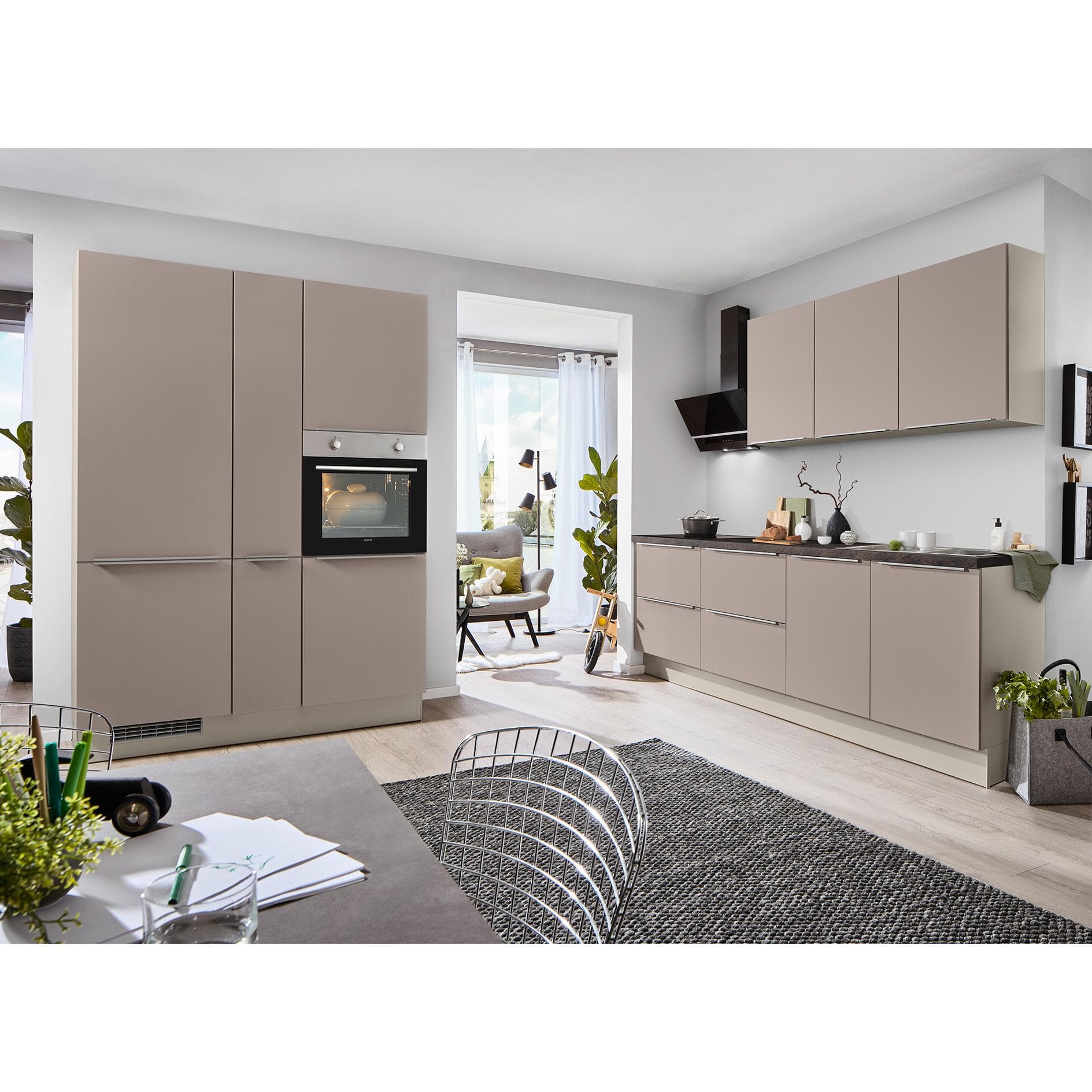 Roller IMPULS Küchenblock mit E-Geräten - Cappuccino/Kieselgrau