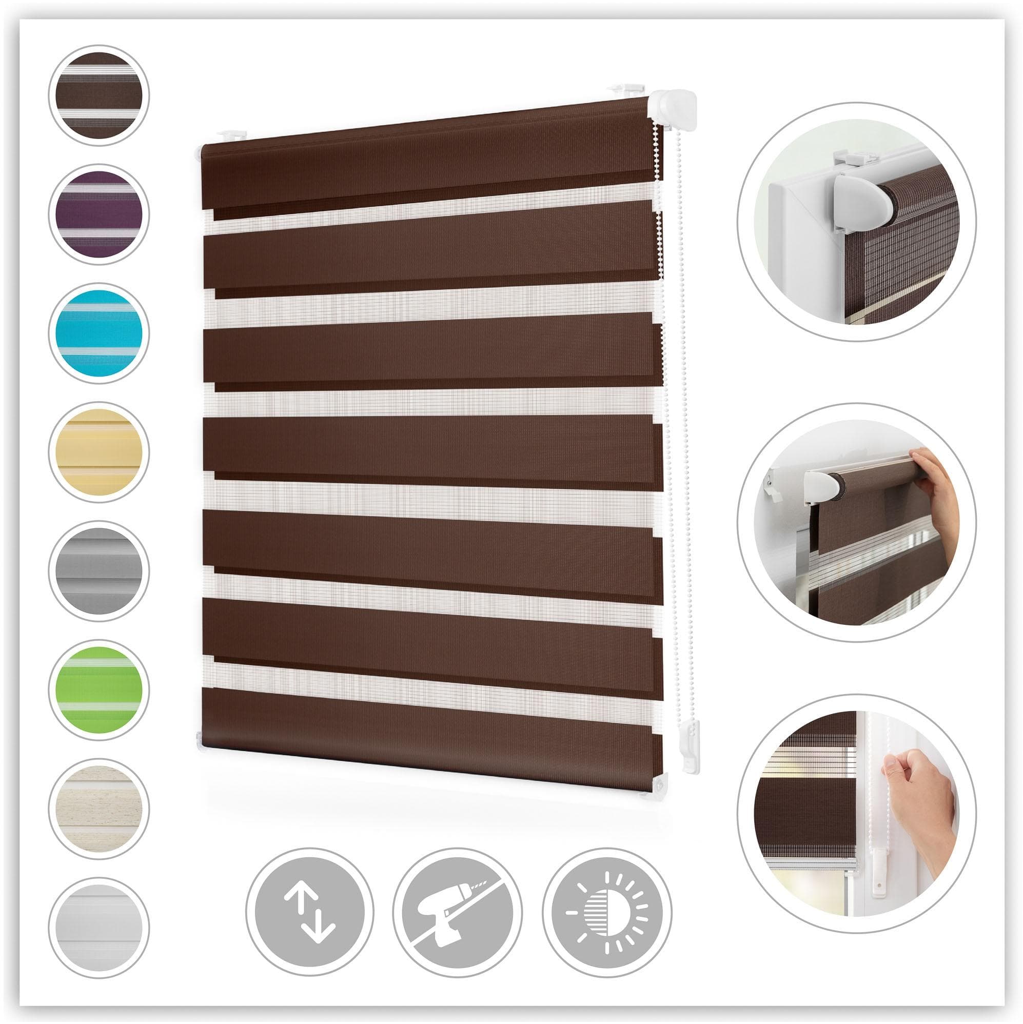 LICHTBLICK Doppelrollo Klemmfix Duo Rollo braun weiß