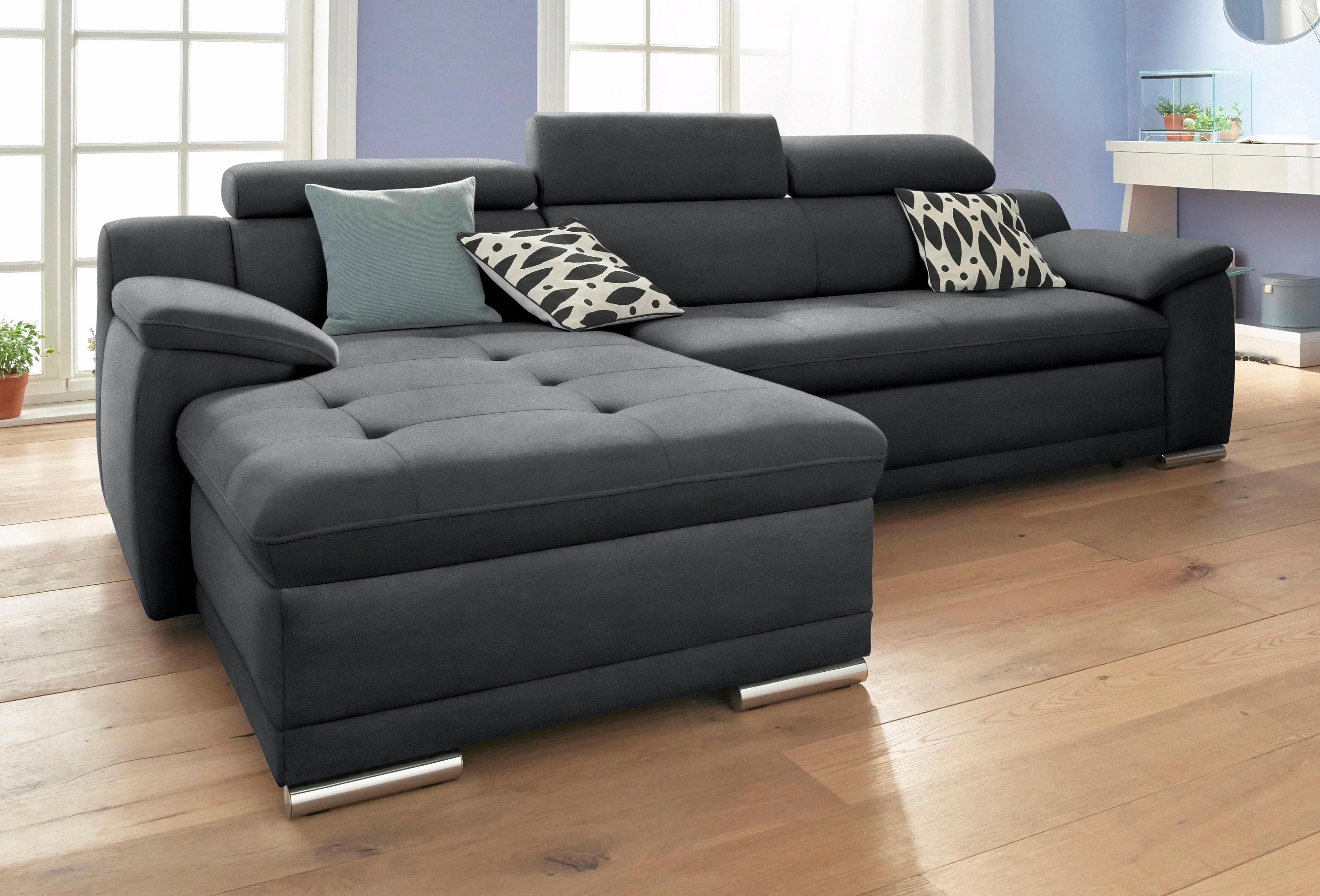 Ecksofa L-Form mit Bettfunktion und verstellbarer Kopfstütze