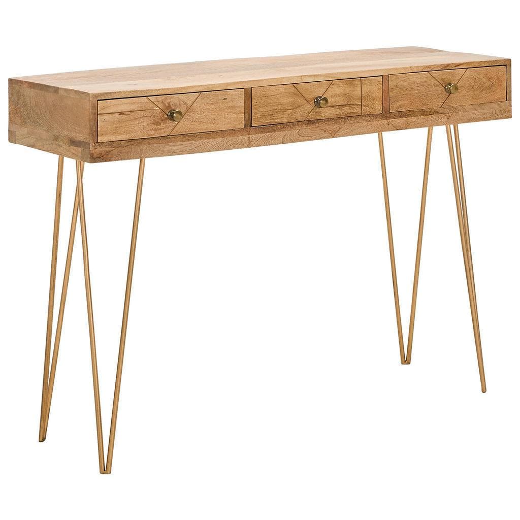 Landscape Konsolentisch Gold Hellbraun Mangoholz 3 Schubladen