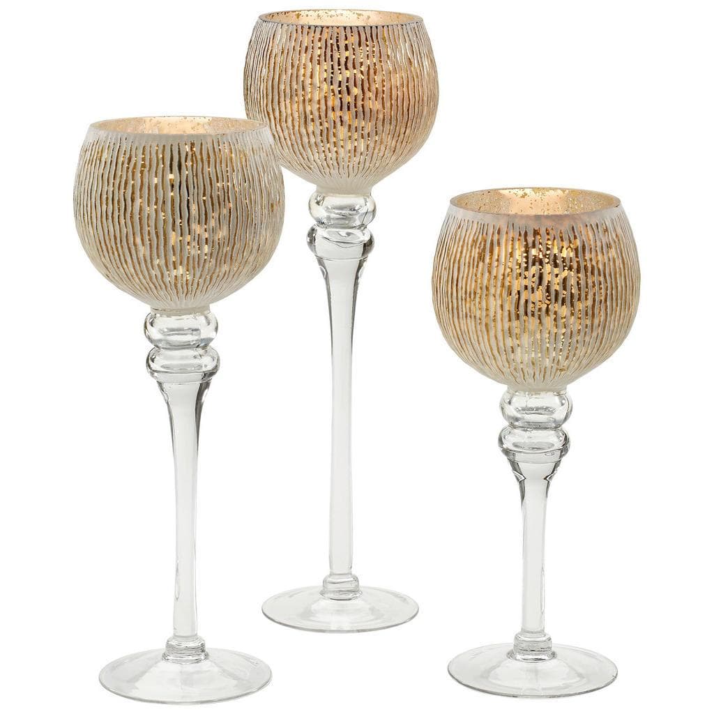 Teelichthalter-Set 3-tlg. Weiß, Gold, Transparent, Glas, Dekoration, Kerzen & Zubehör, Teelichthalter