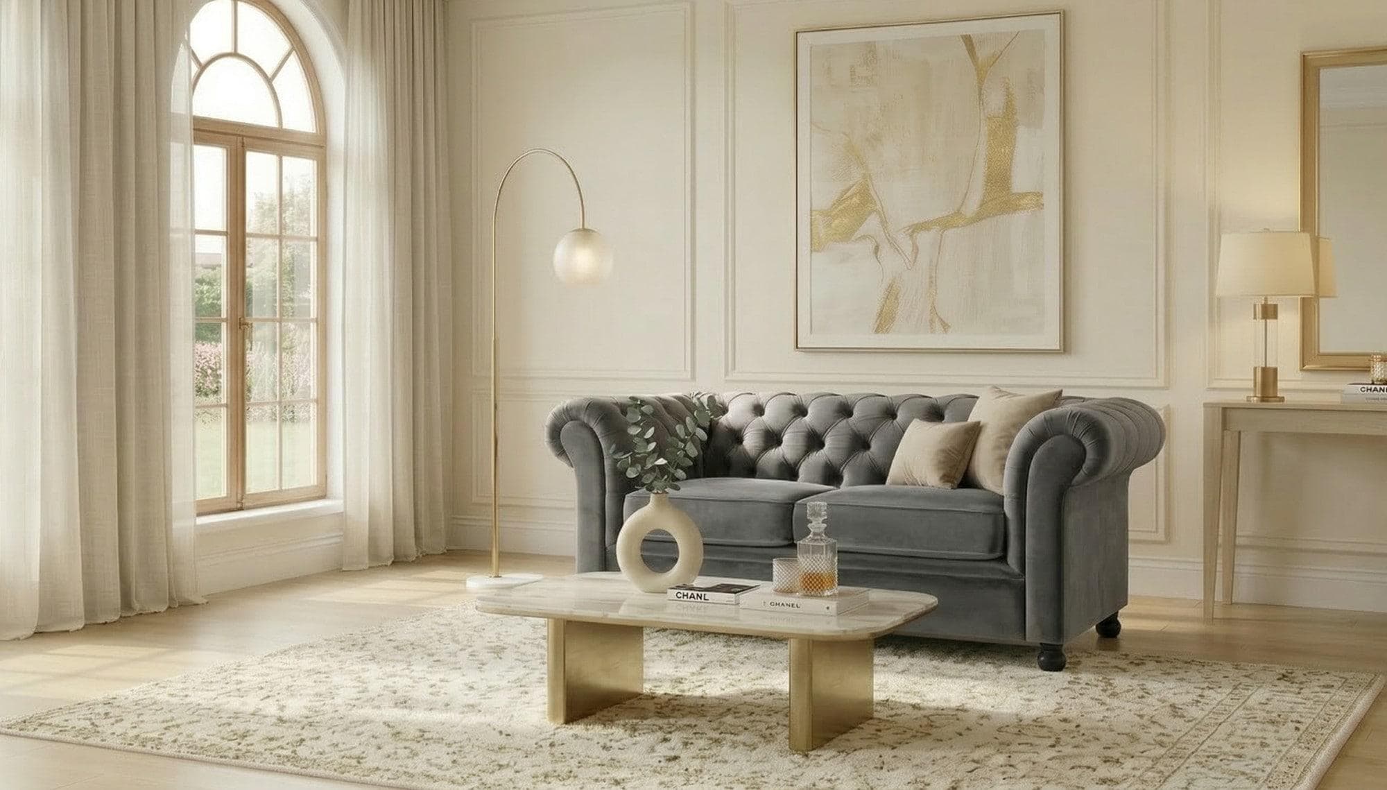 Home Affaire BRONNOY Chesterfield Sofa 2-Sitzer Grau