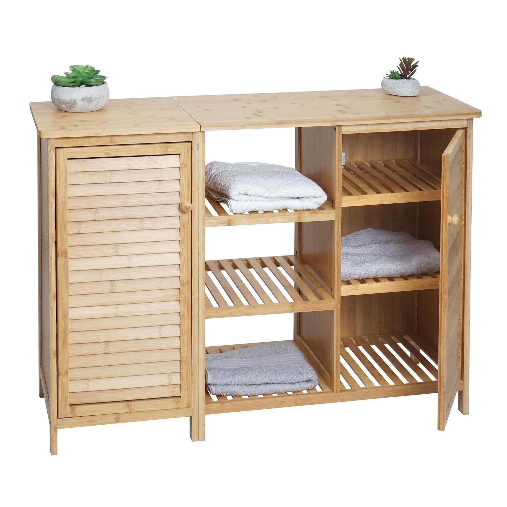 MCW Badezimmerschrank Bambus 2 Türen 75x99x33cm