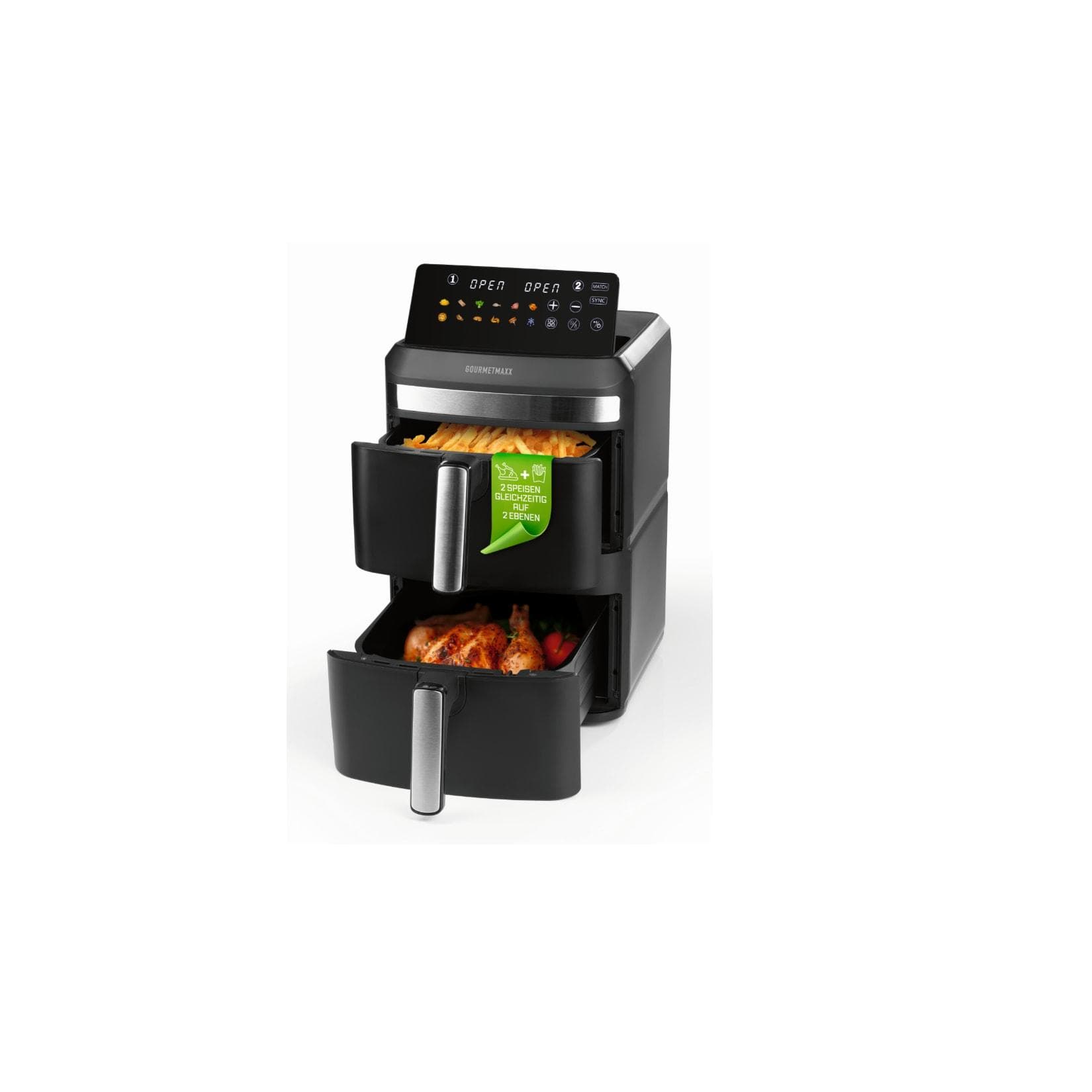 GOURMETmaxx Heißluft-Fritteuse Doppelkorb 12L LED-Touchdisplay