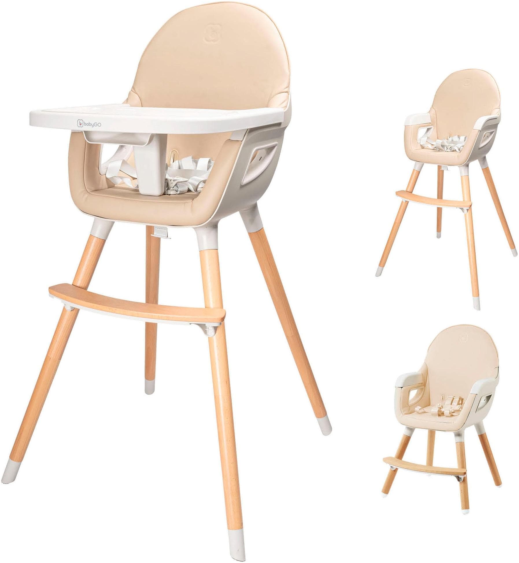 BABYGO Hochstuhl Scandi - wood Beige mit Essbrett
