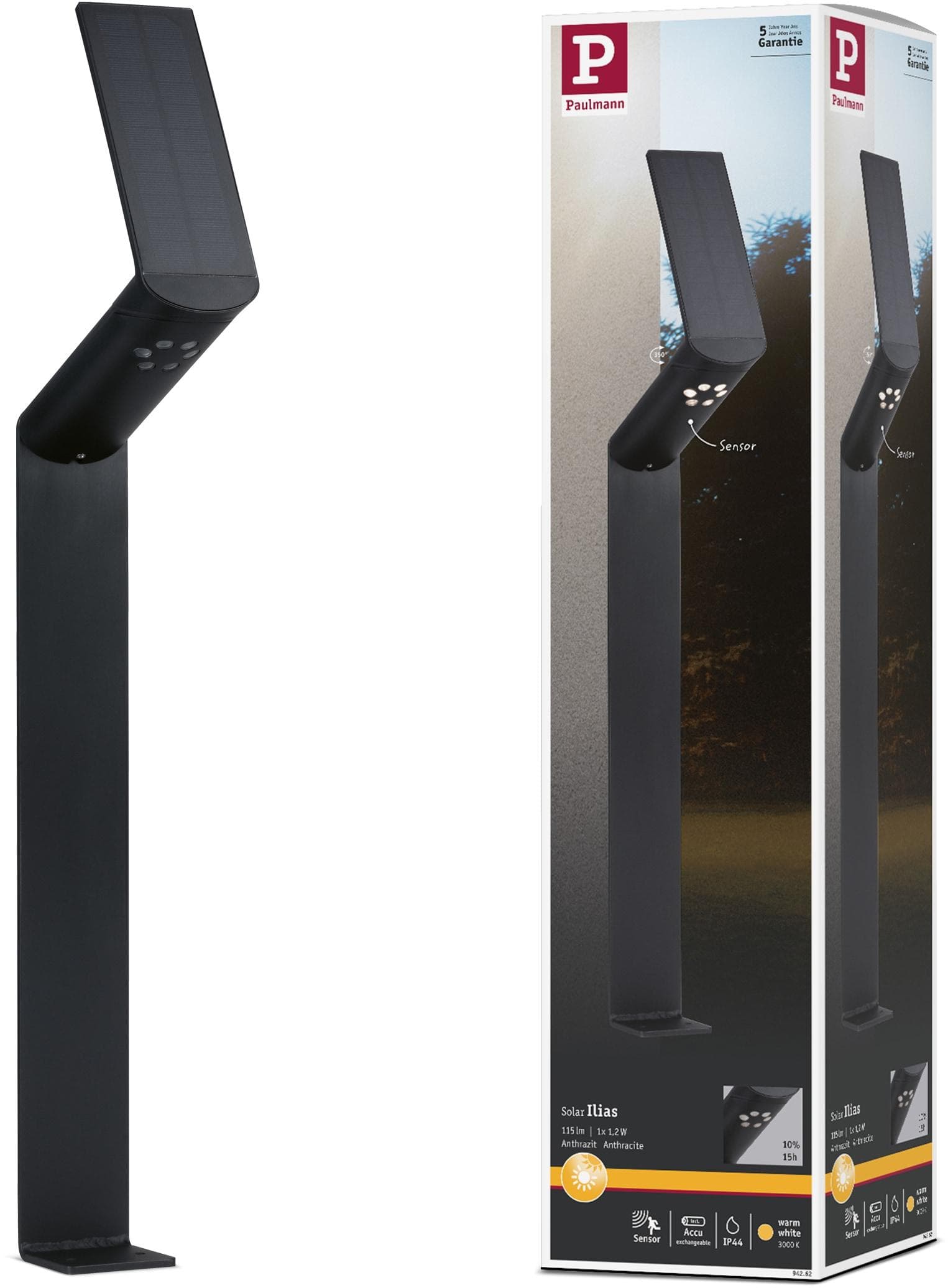 LED Pollerleuchte PAULMANN Ilias Anthrazit Outdoor Solar