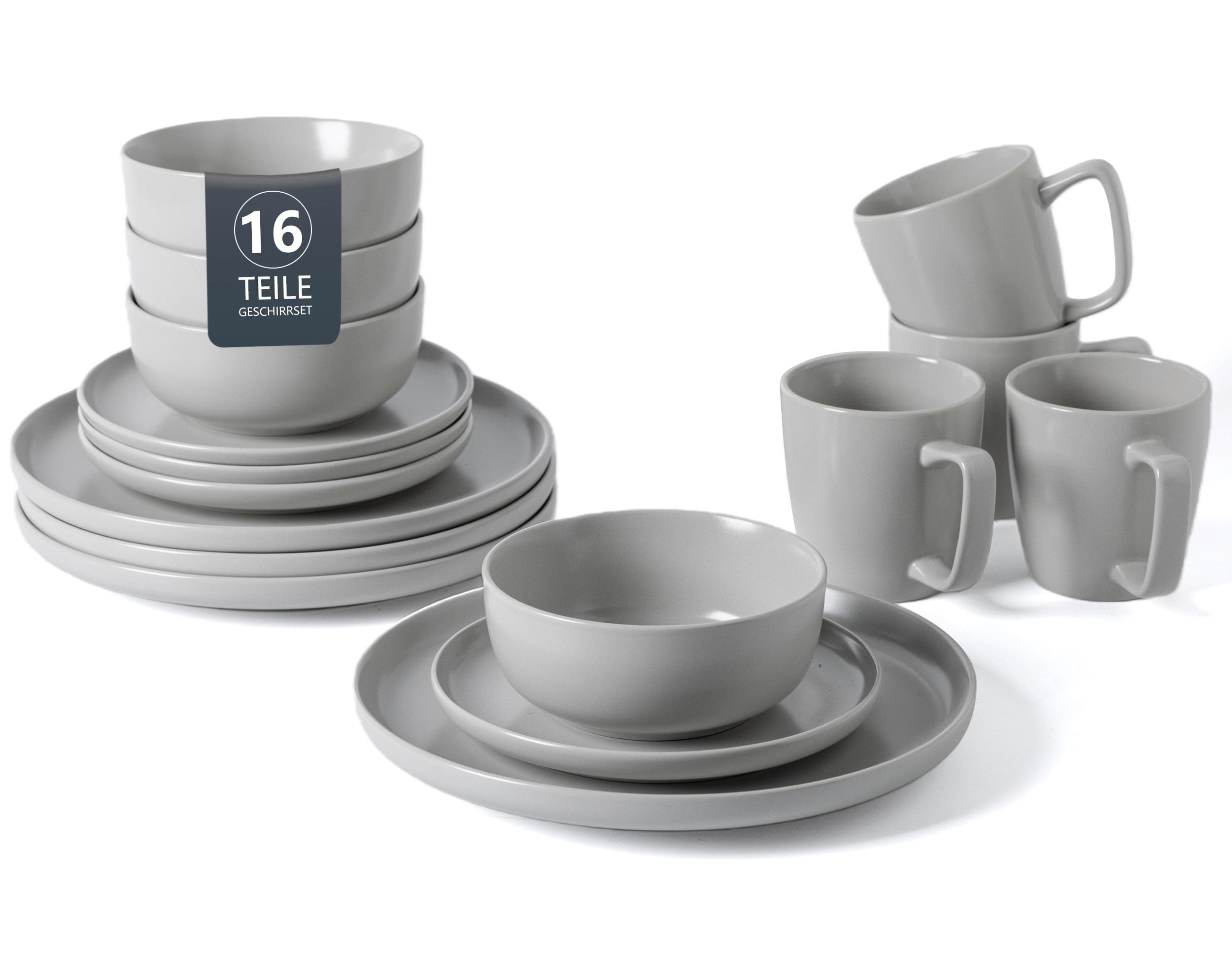 OTTO HOME Geschirr-Set Tommik 16-teilig Steinzeug light grau