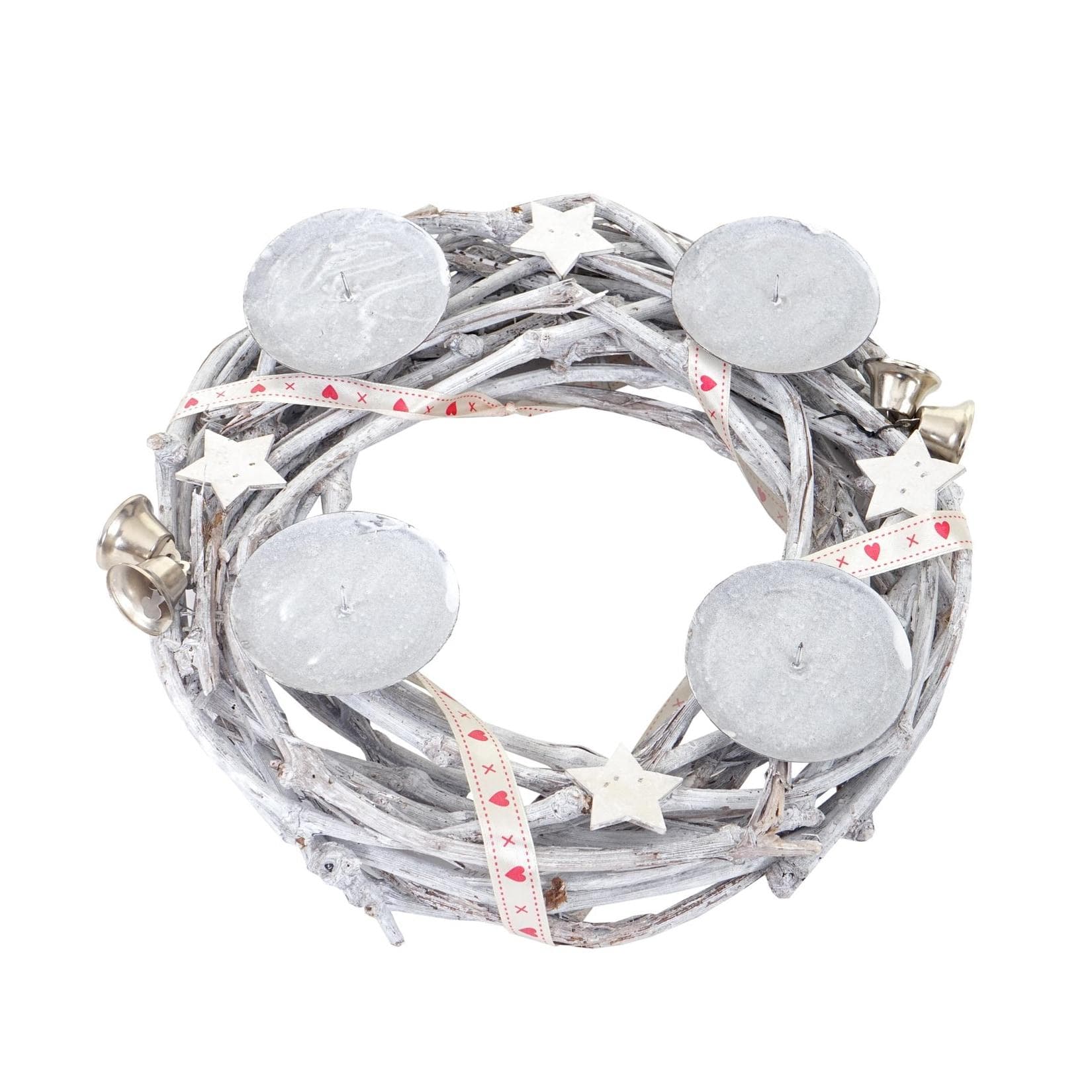 MCW Tischkranz rund Adventskranz Holz 30cm weiß-grau