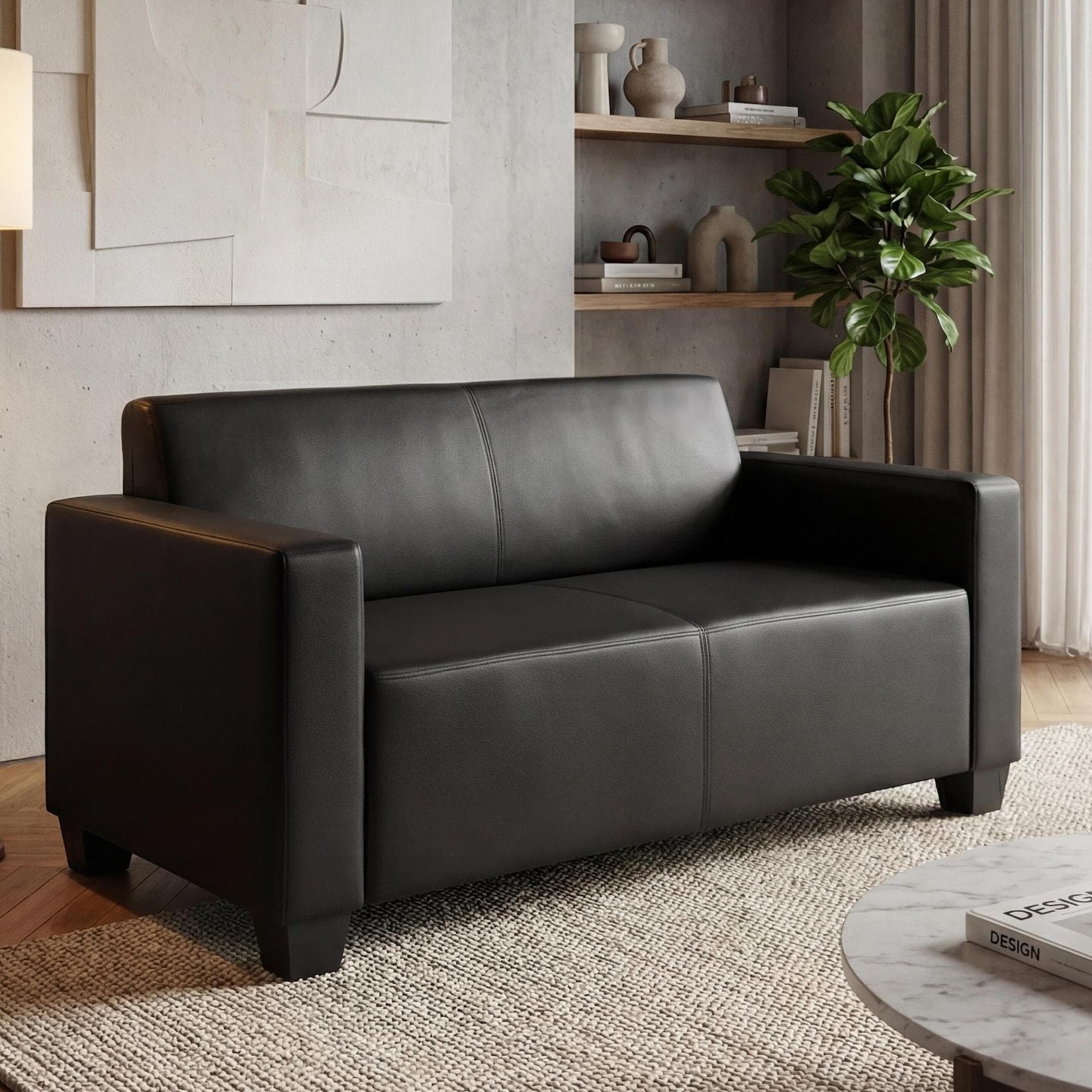 Modular 2er Sofa Couch Moncalieri Loungesofa Kunstleder 136cm schwarz