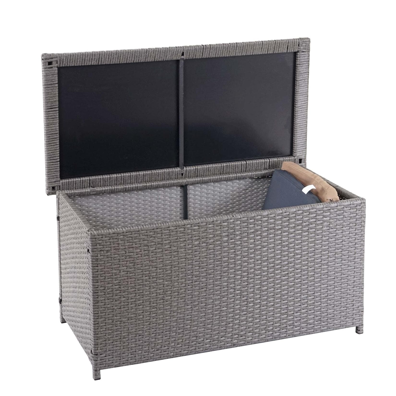 MCW Poly-Rattan Kissenbox Grau 170L Gartentruhe
