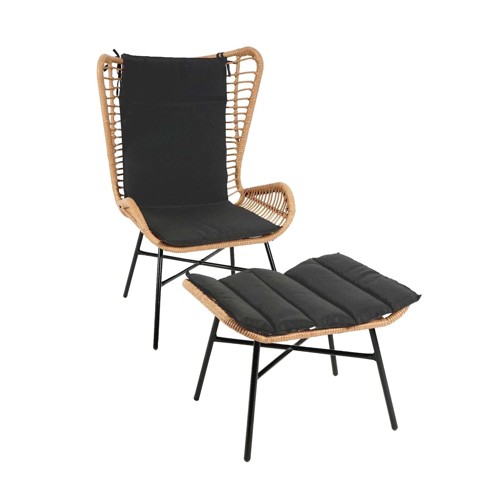 MCW Poly-Rattan Set MCW-G17b Sessel mit Hocker Balkon Set