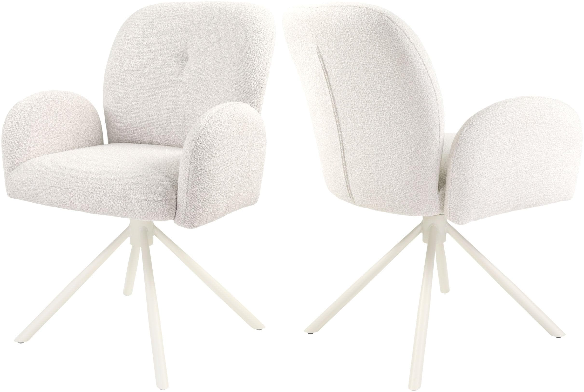 Weißer Armlehnstuhl aus Metall und Stoff fürs Esszimmer