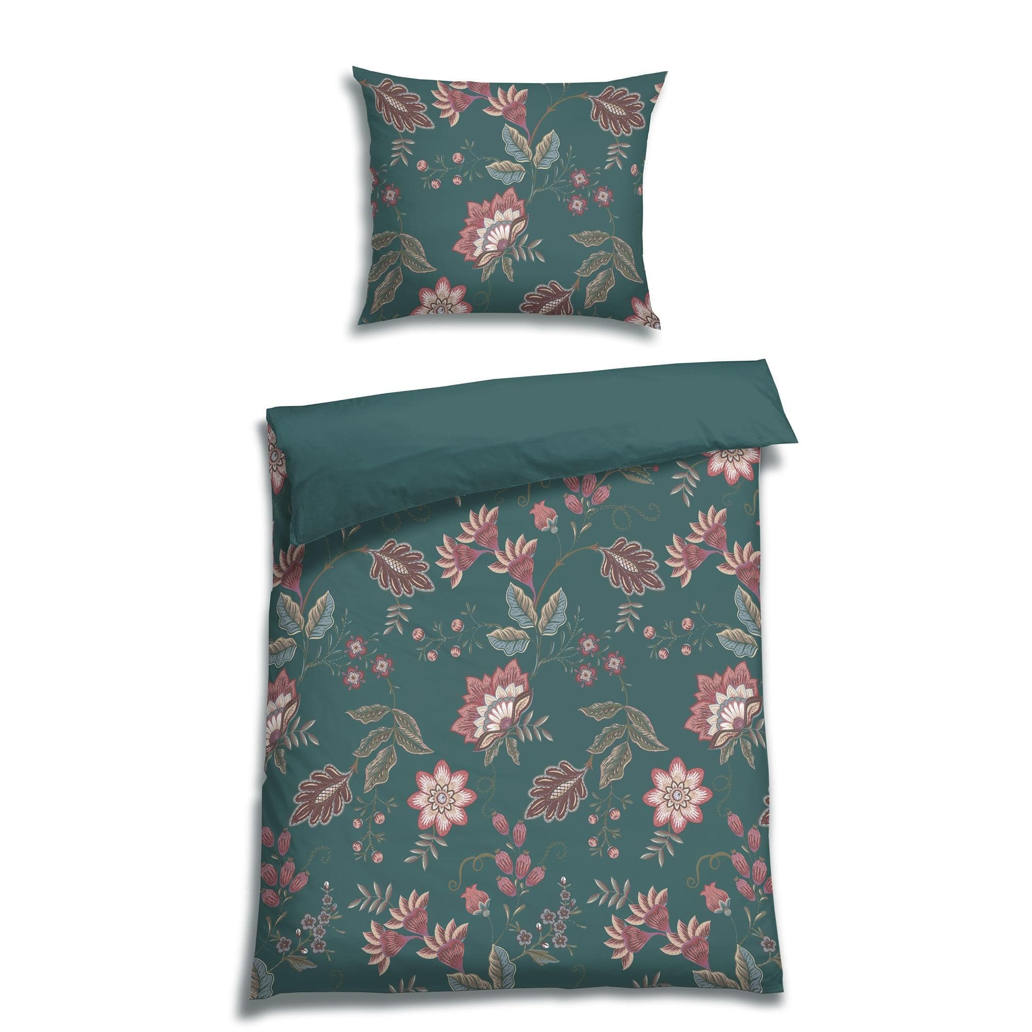 Wendebettwäsche FLORELLA Tamilli jaspis Satin 100% Baumwolle blau