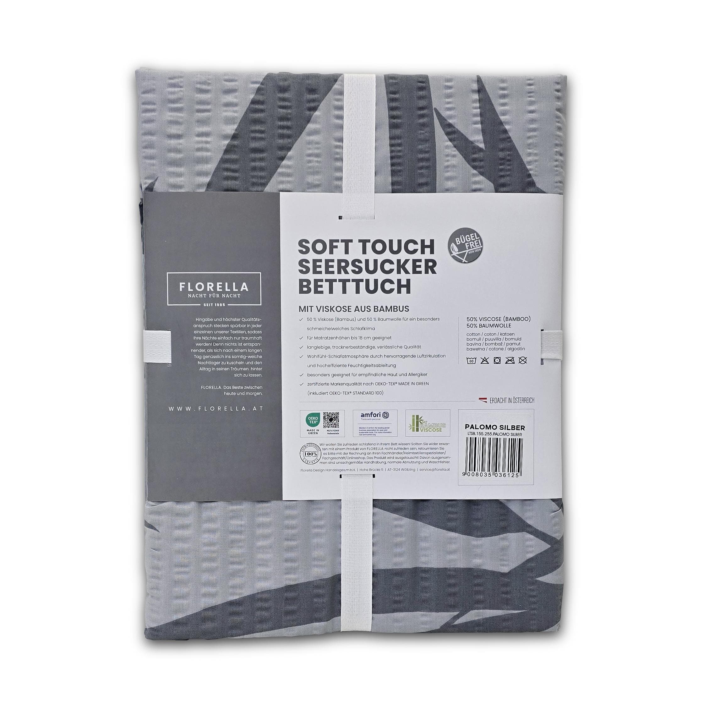 FLORELLA Bettlaken Palomo Silber Seersucker 50% Baumwolle