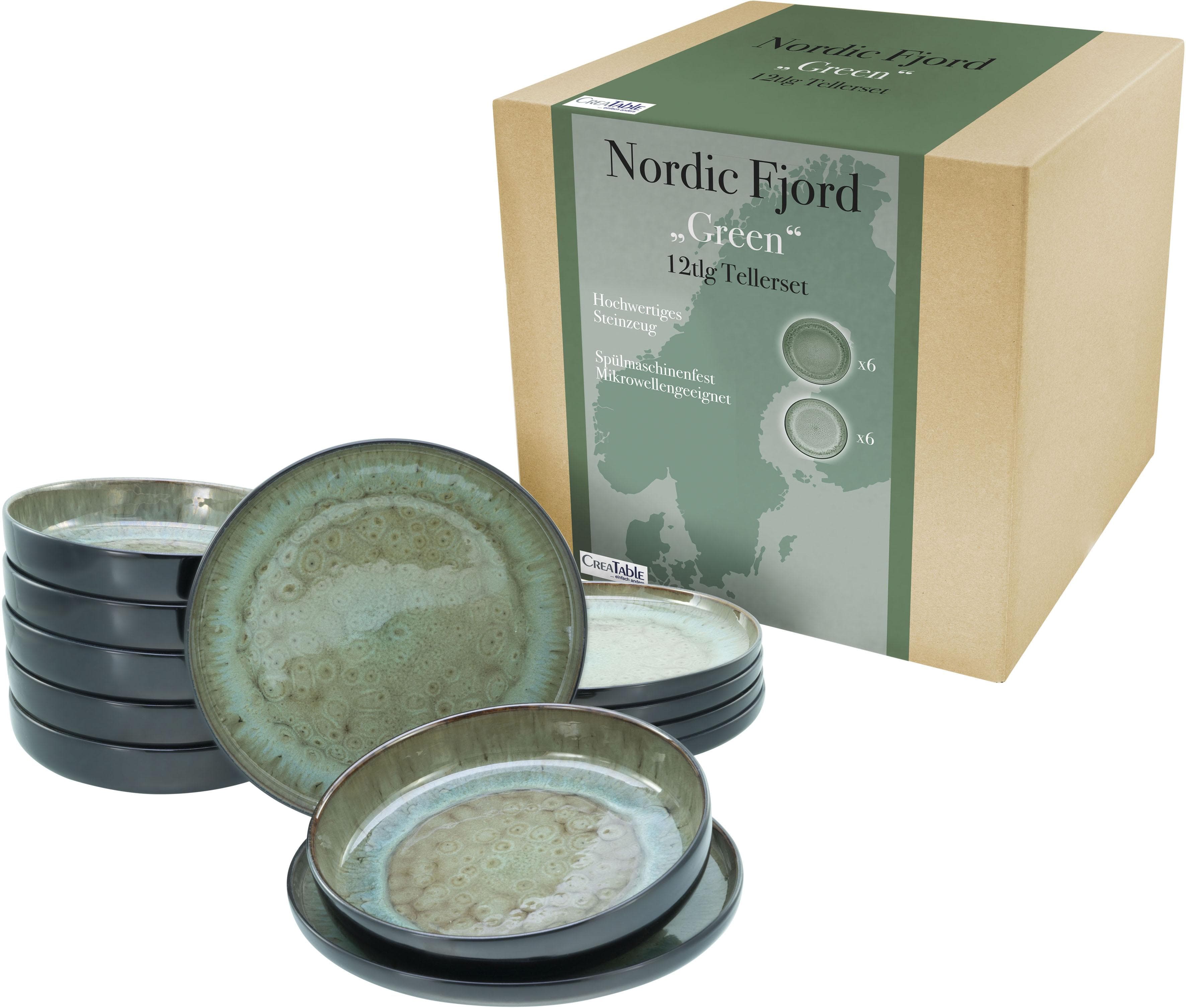 CREATABLE Teller-Set Nordic Fjord 12-tlg. Grün Steinzeug Tafelservice