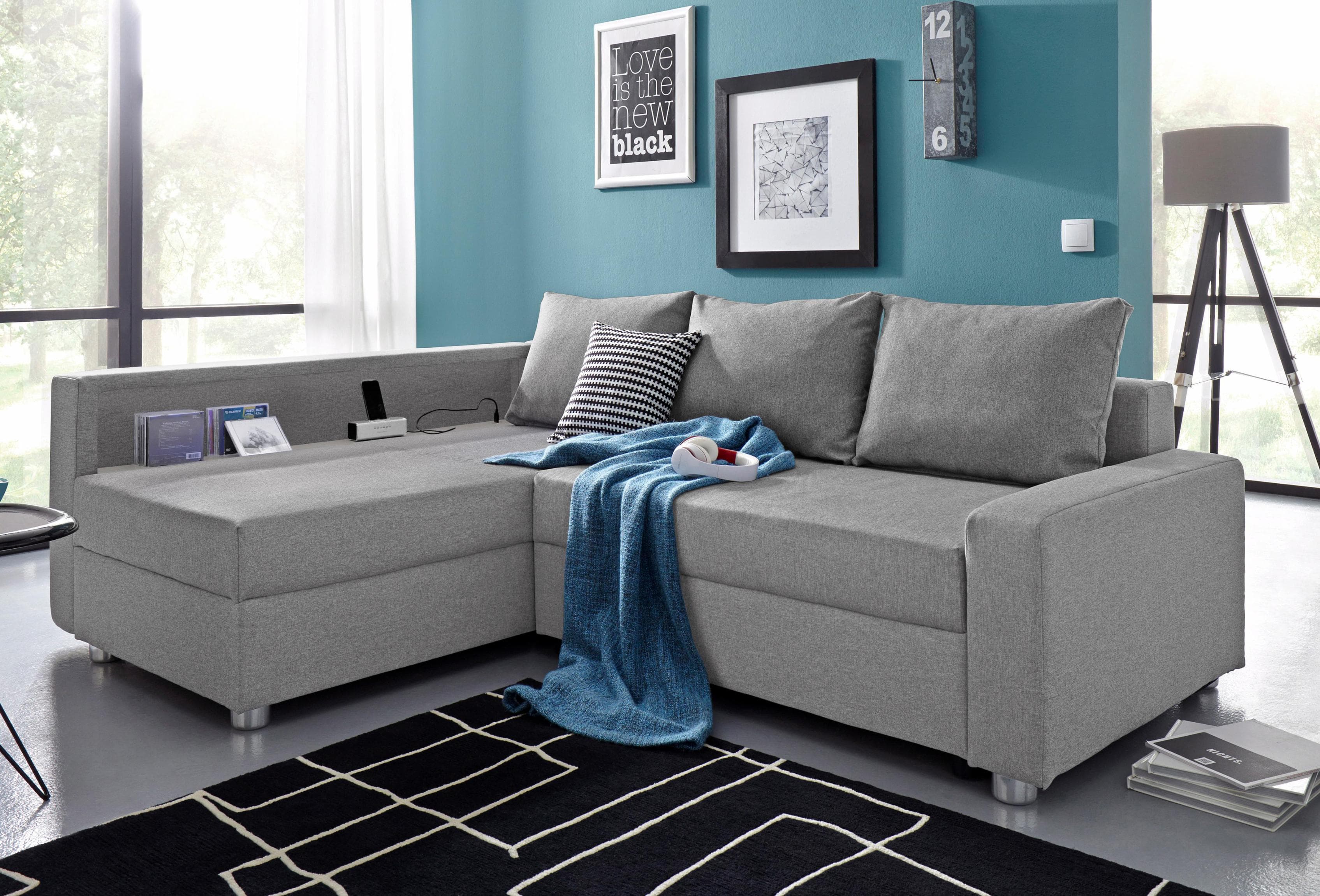 Ecksofa Relax L-Form mit Bettfunktion und Federkern (optional mit RGB-LED)