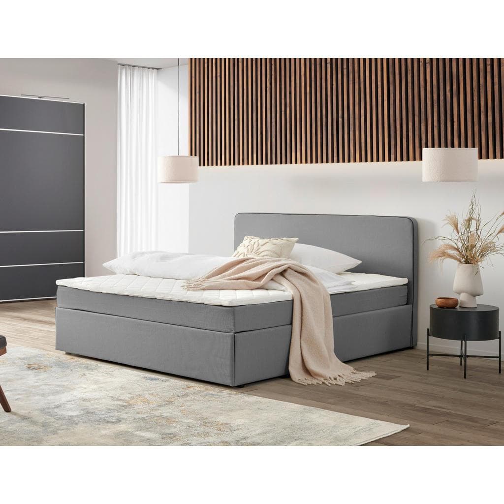P & B Boxspringbett Grau mit Topper