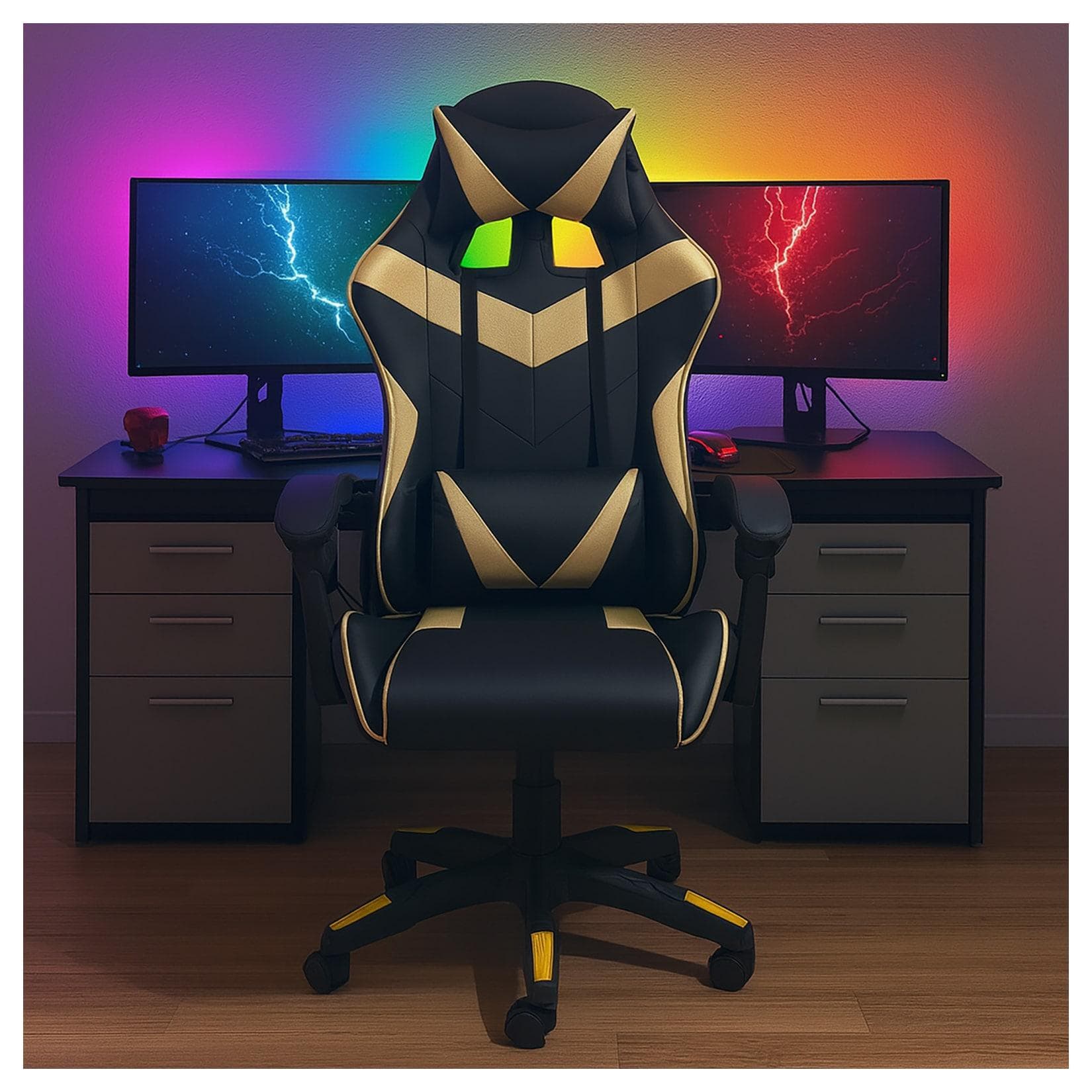 HTI-Living Schreibtischstuhl Krit Schwarz-Gold Kunstleder