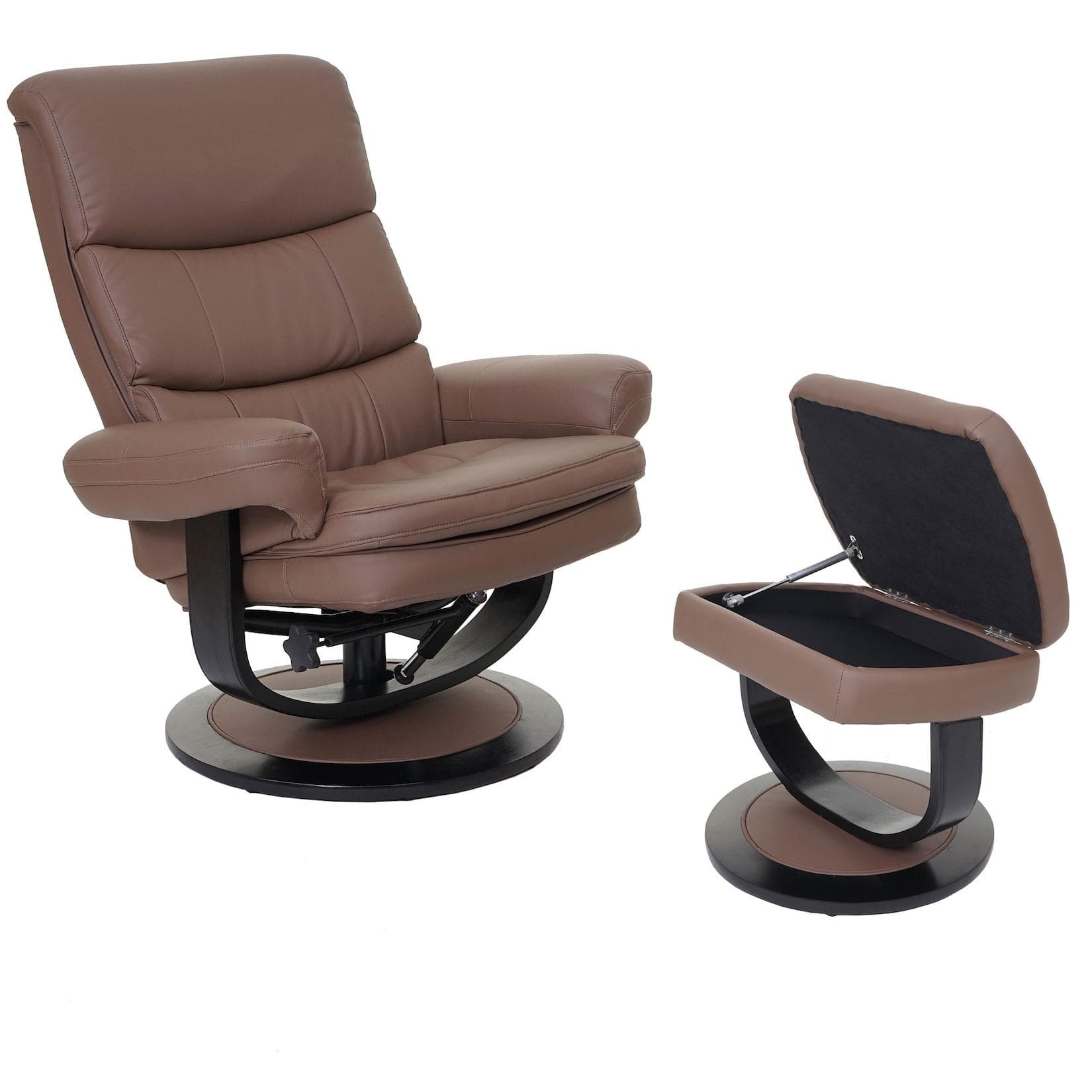 Relaxsessel MCW-C16 TV-Sessel mit Hocker und Staufach Kunstleder chocolate