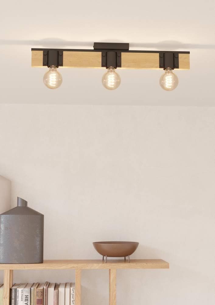 EGLO Bailrigg Deckenleuchte Dreiflammig Schwarz Braun