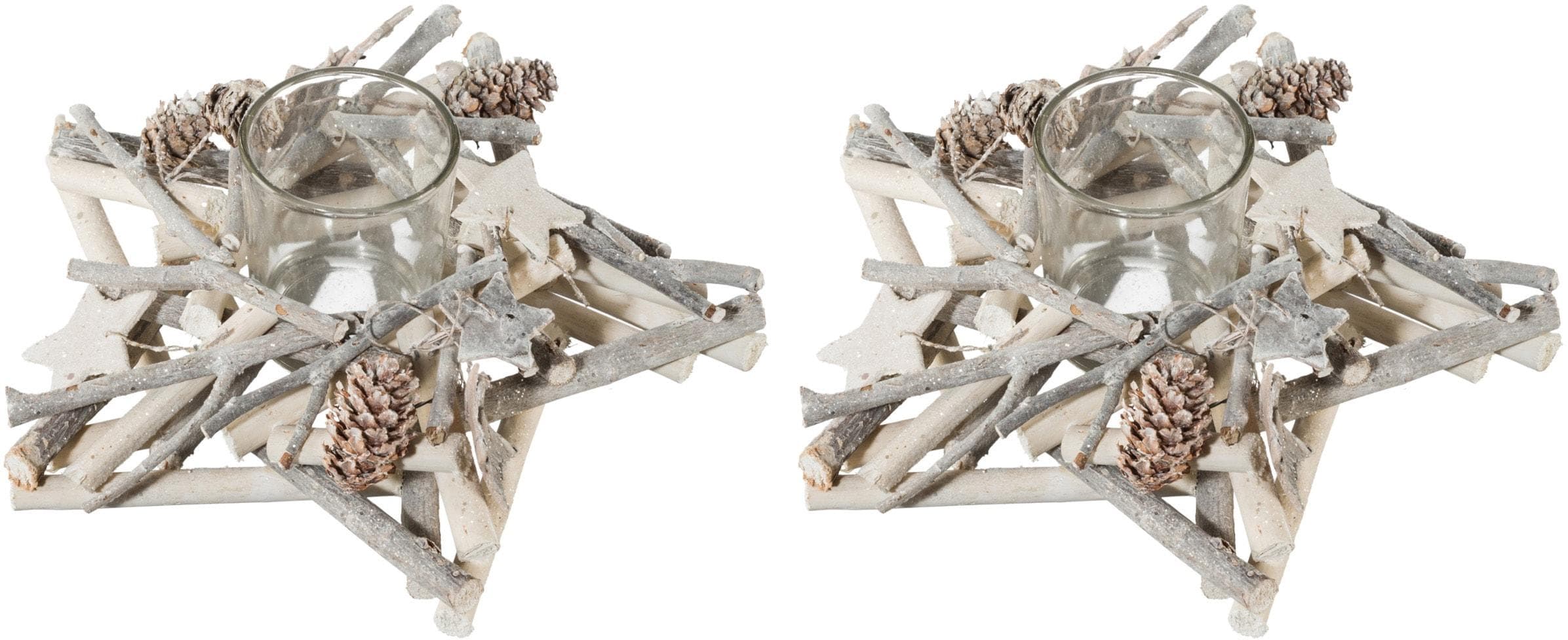 Creativ Deco Teelichthalter mit natürlichen Weihnachtsdeko-Elementen - 2er Set