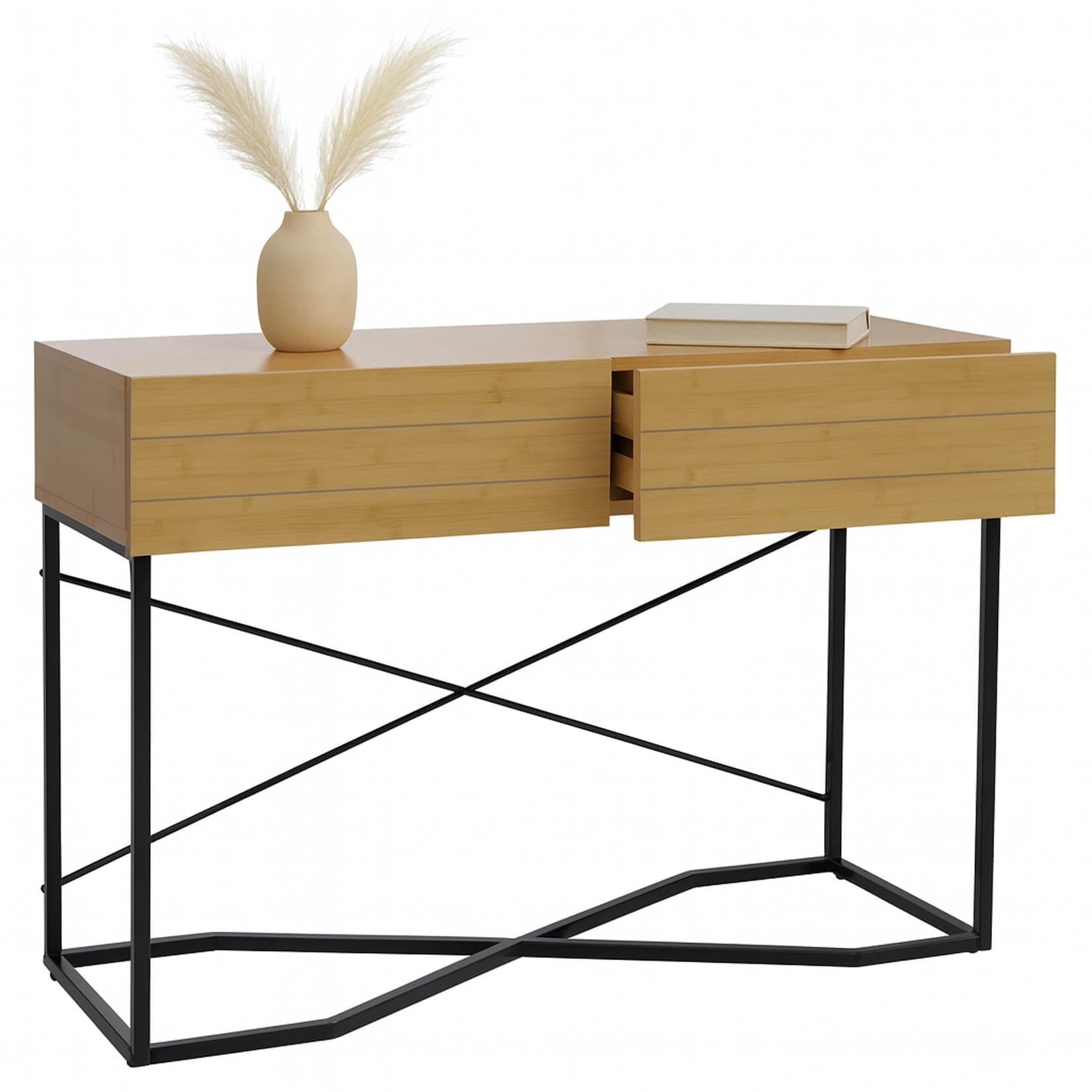 MCW Konsolentisch Industrial mit Schublade Bambus-Optik