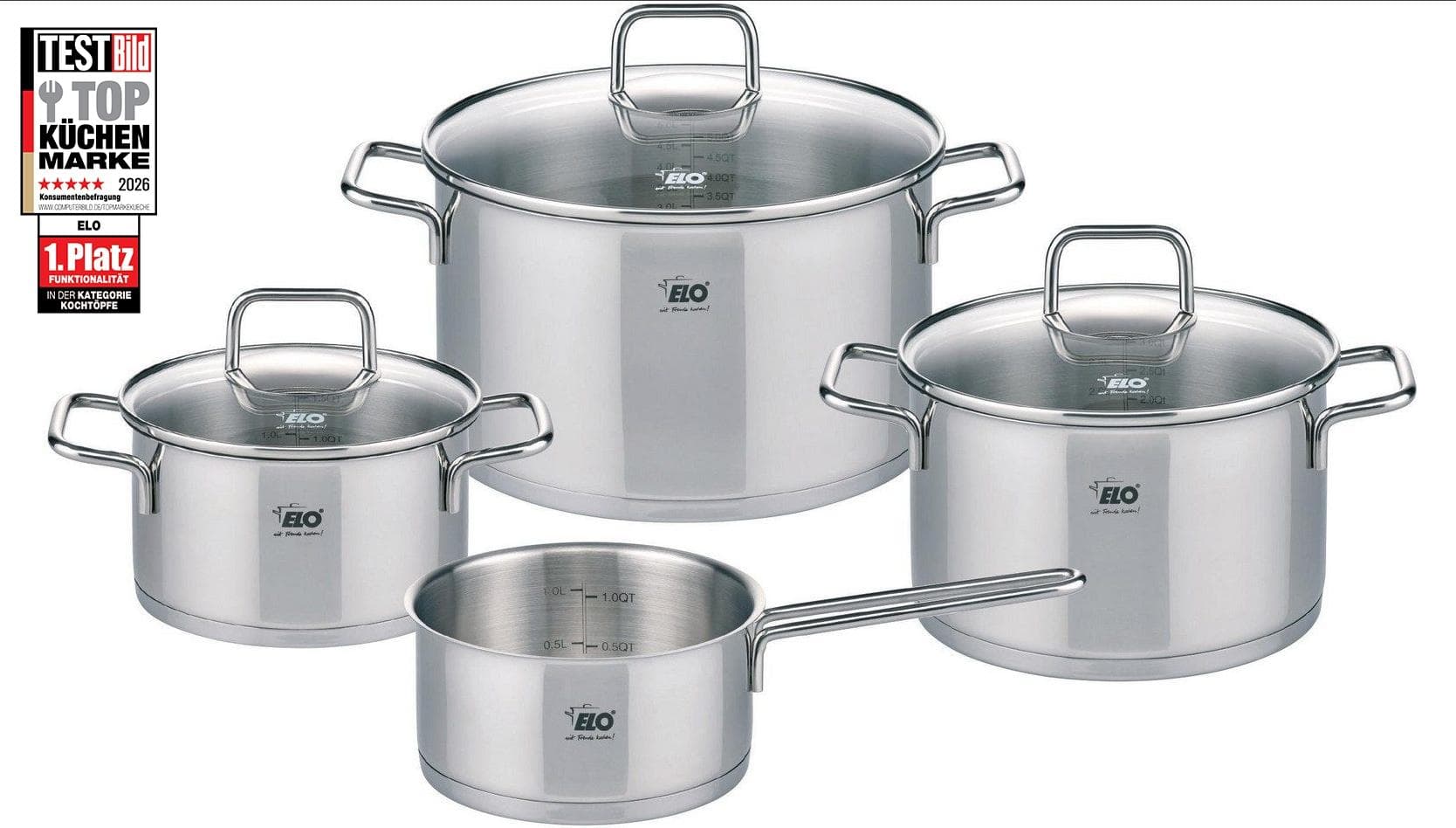 Topf-Set aus Edelstahl in Silber