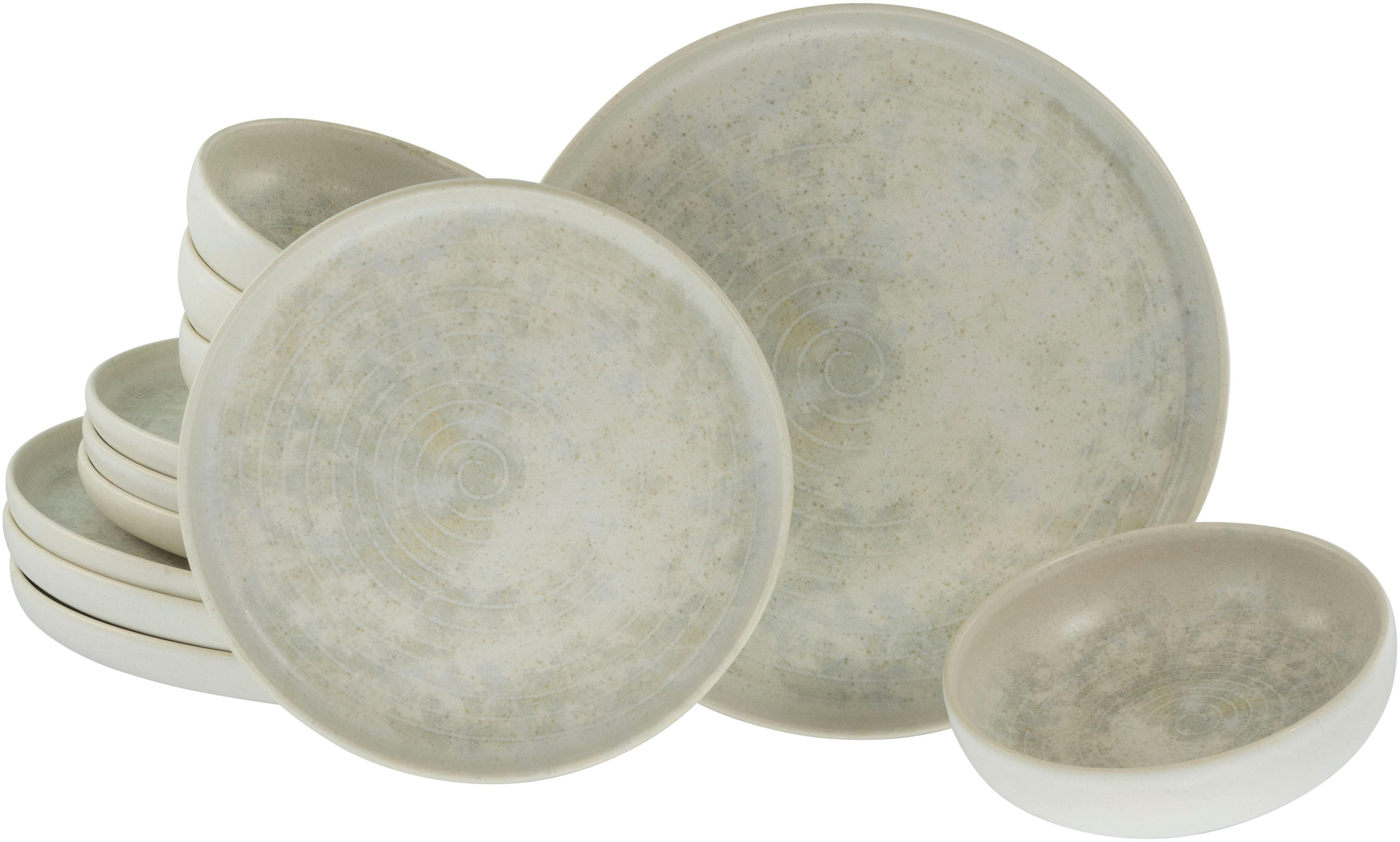 CREATABLE Teller-Set Uno Athena 12-tlg beige Steinzeug Vintage