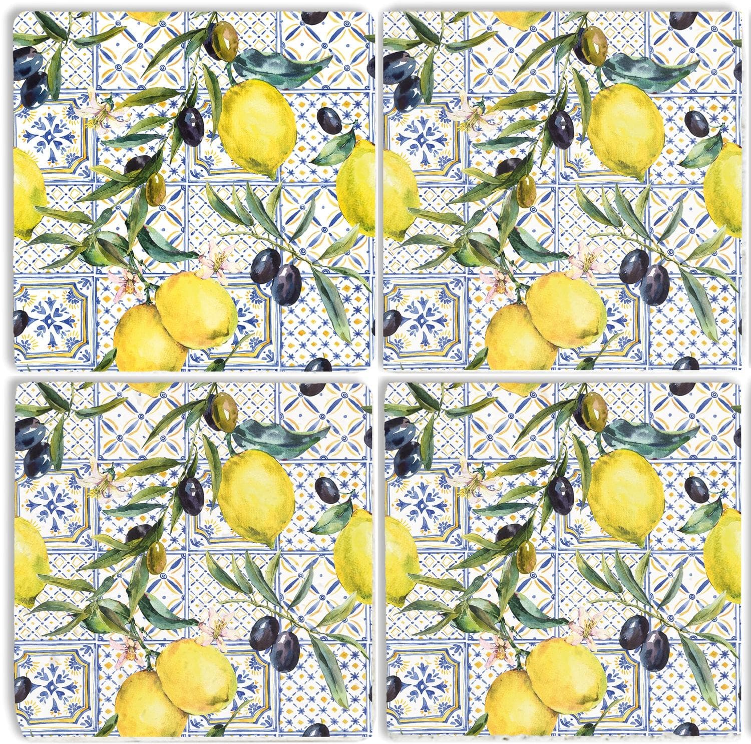 Getränkeuntersetzer QUEENCE Zitronen Motiv Fliesen Steine Blau